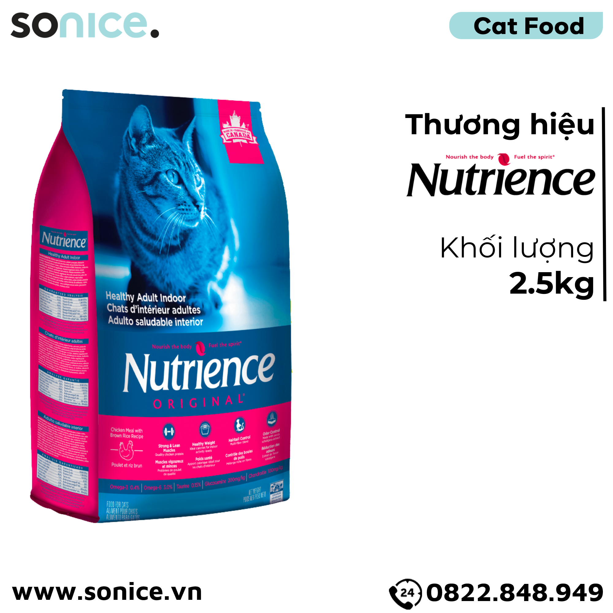  Thức ăn mèo Nutrience Original Adult thịt gà rau củ 2.5kg - Mèo lớn SONICE. 