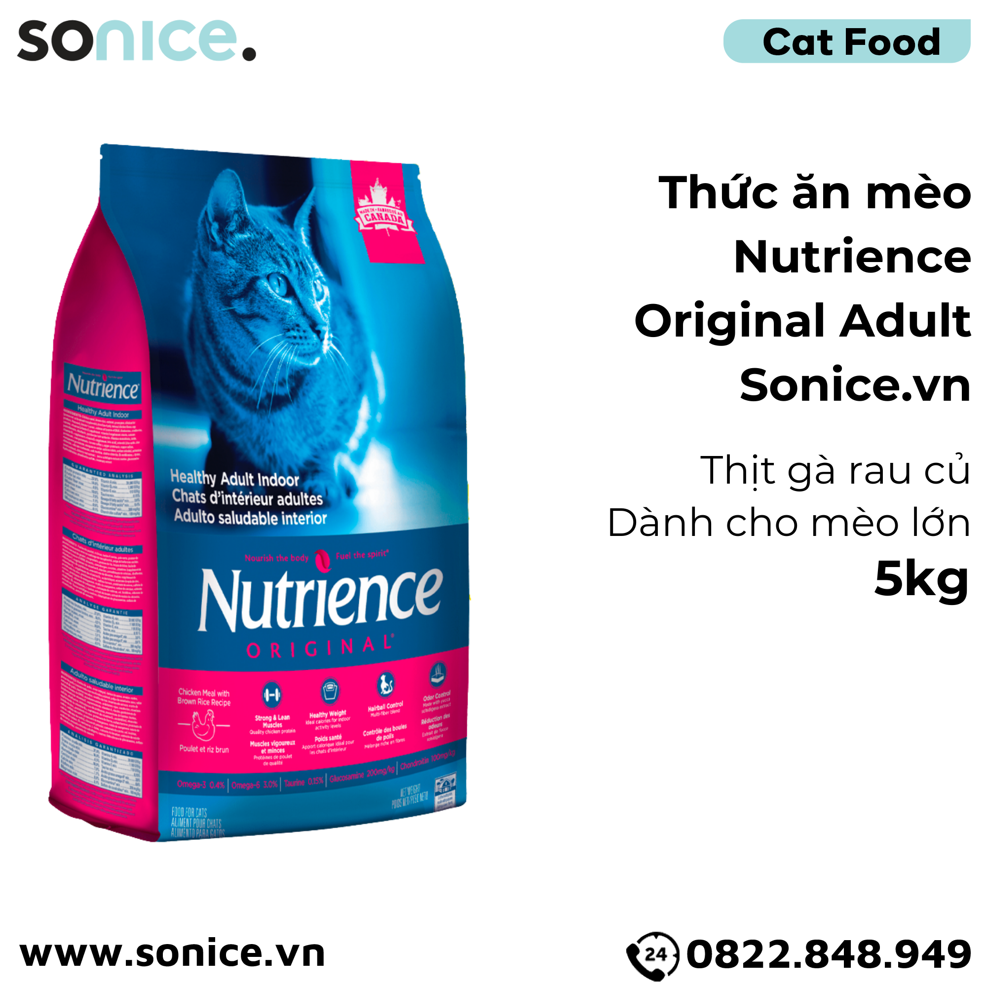  Thức ăn mèo Nutrience Original Adult thịt gà rau củ 5kg - Mèo lớn SONICE. 