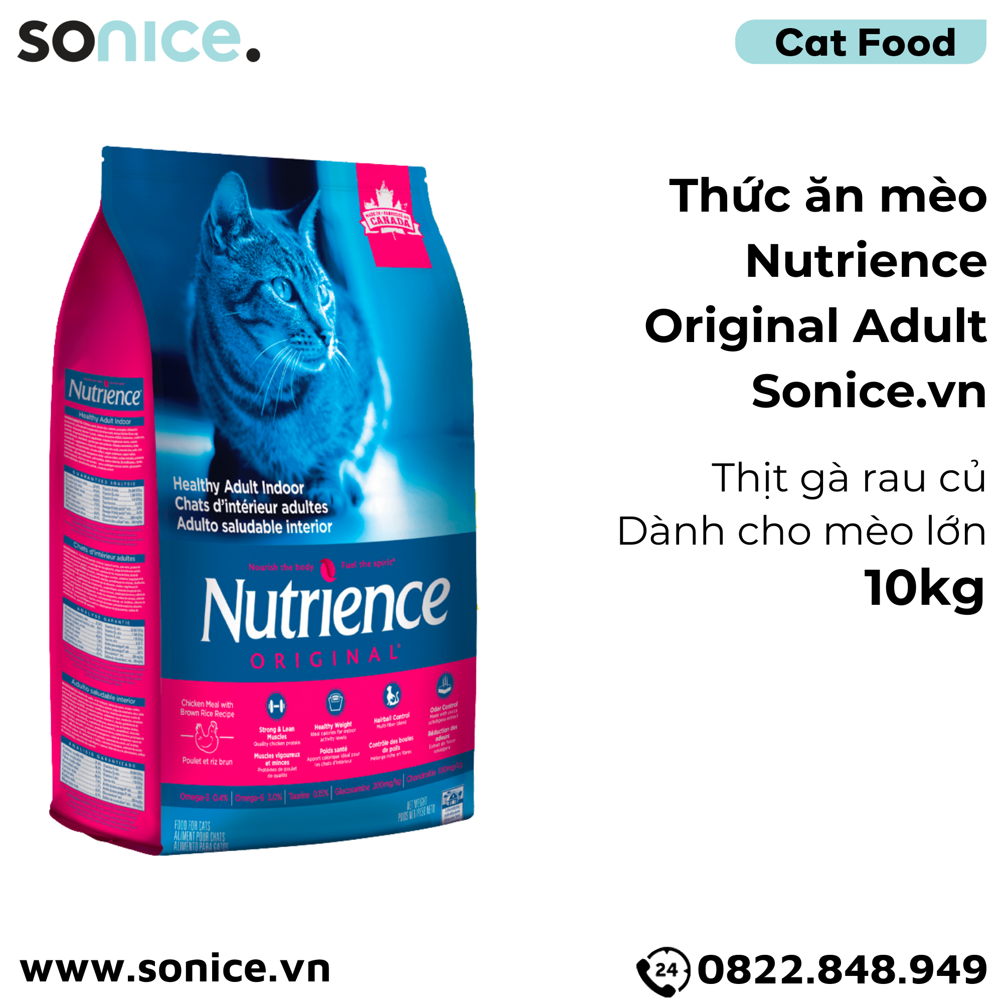  Thức ăn mèo Nutrience Original Adult thịt gà rau củ 10kg - Mèo lớn SONICE. 