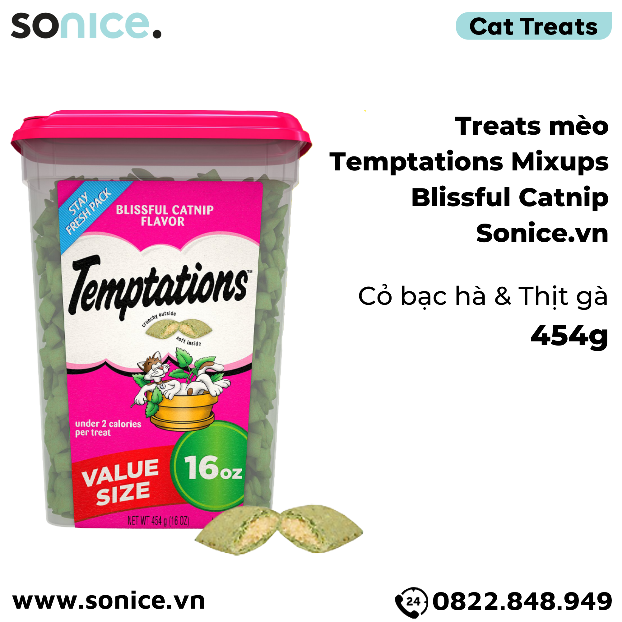  Treat mèo Temptations Mixups Blissful Catnip 454g - cỏ bạc hà, thịt gà SONICE. 