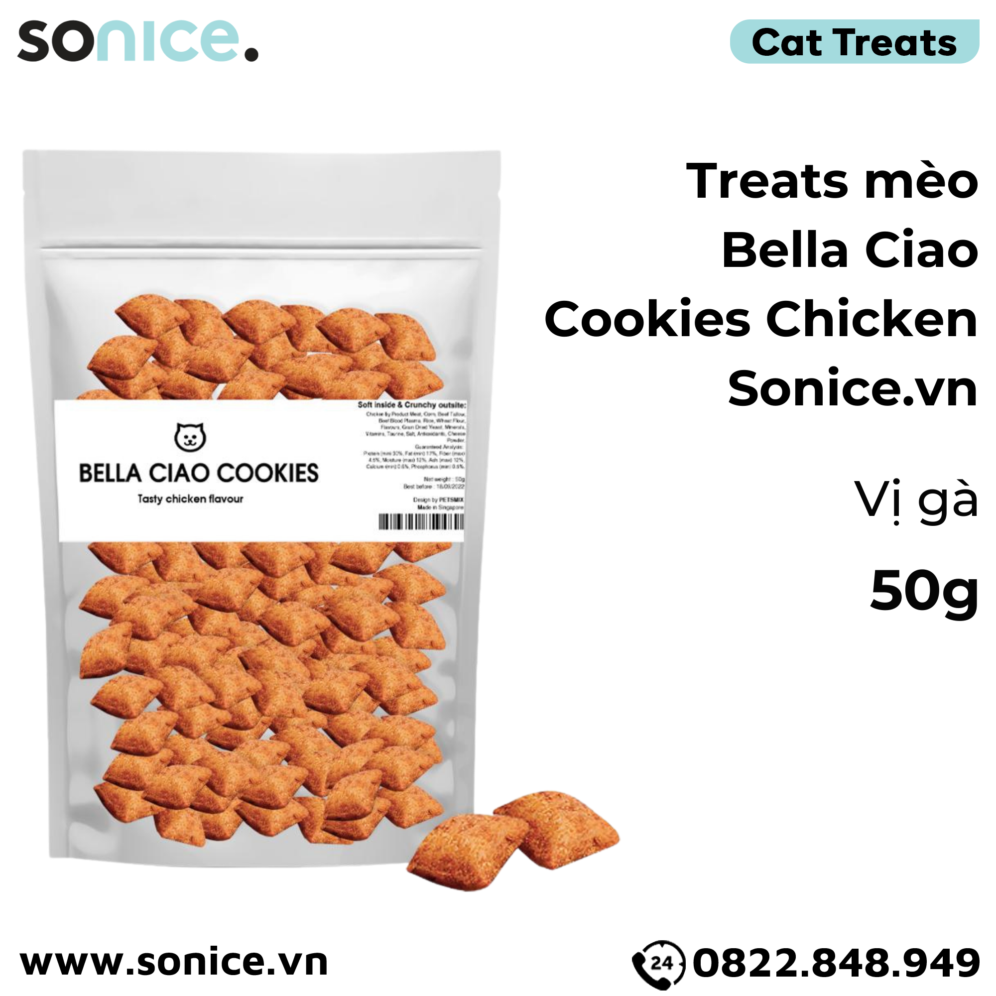  Treats mèo Bella Ciao Cookies Chicken 50g  SONICE. 