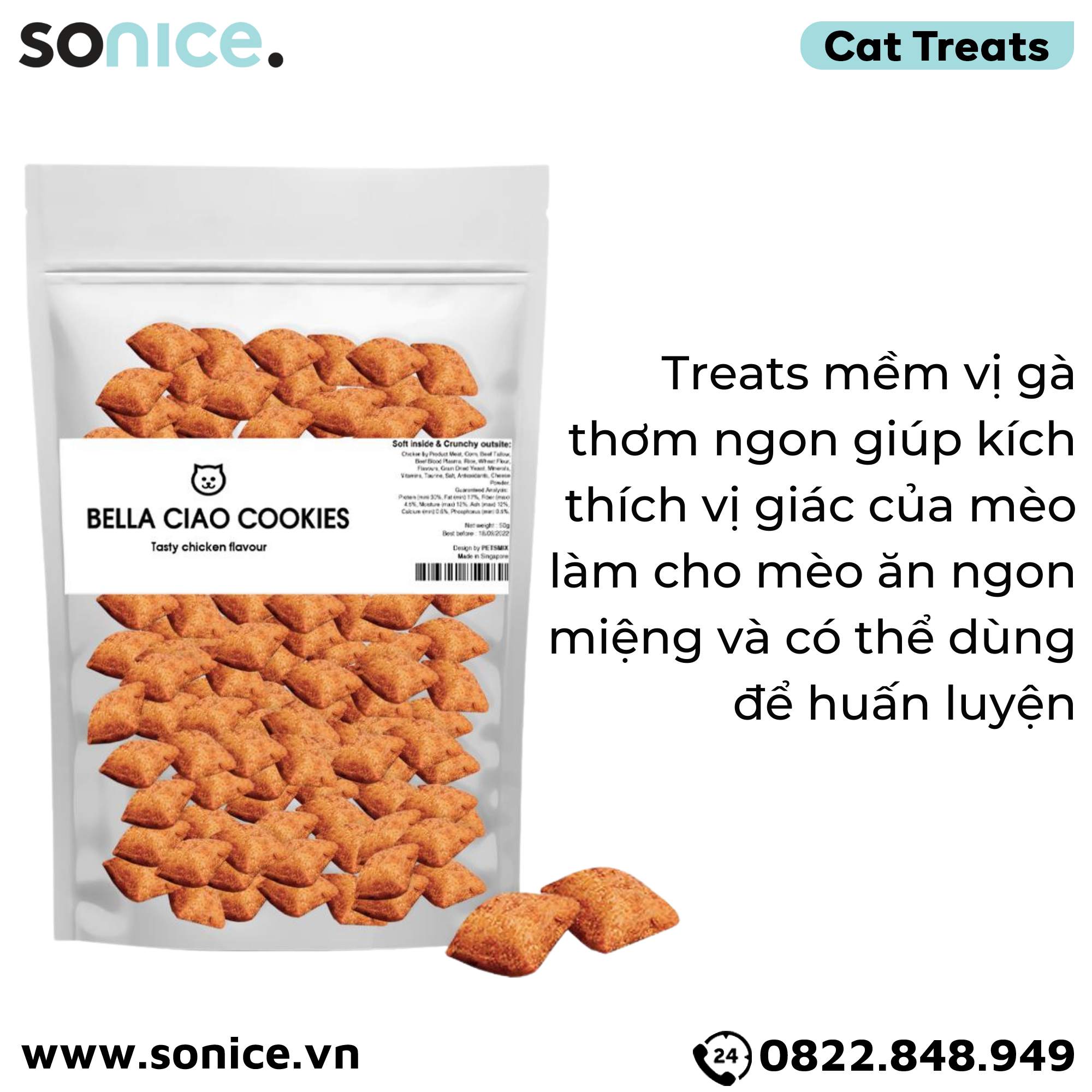  Treats mèo Bella Ciao Cookies Chicken 50g  SONICE. 