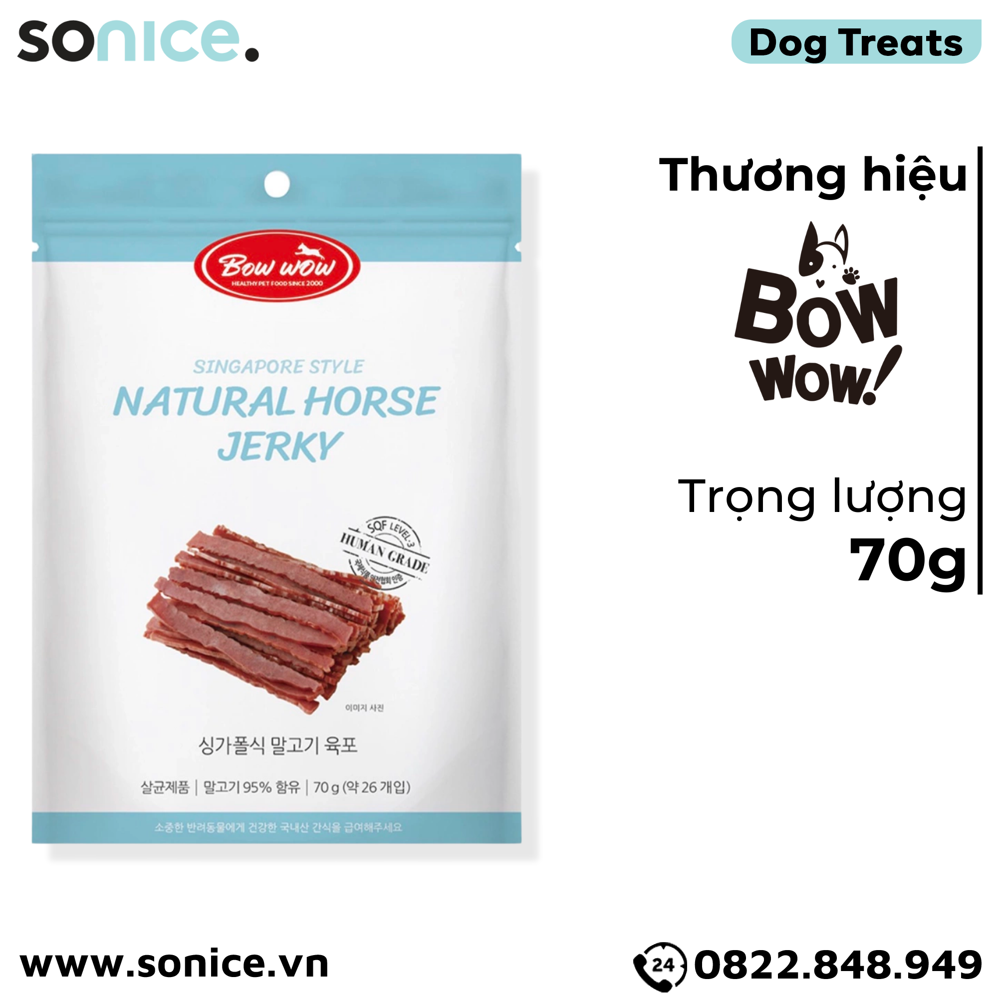  Treats Bow Natural Horse Jerky 70g - Thịt ngựa sấy, hỗ trợ dị ứng, chống thoái hoá khớp và loãng xương SONICE. 