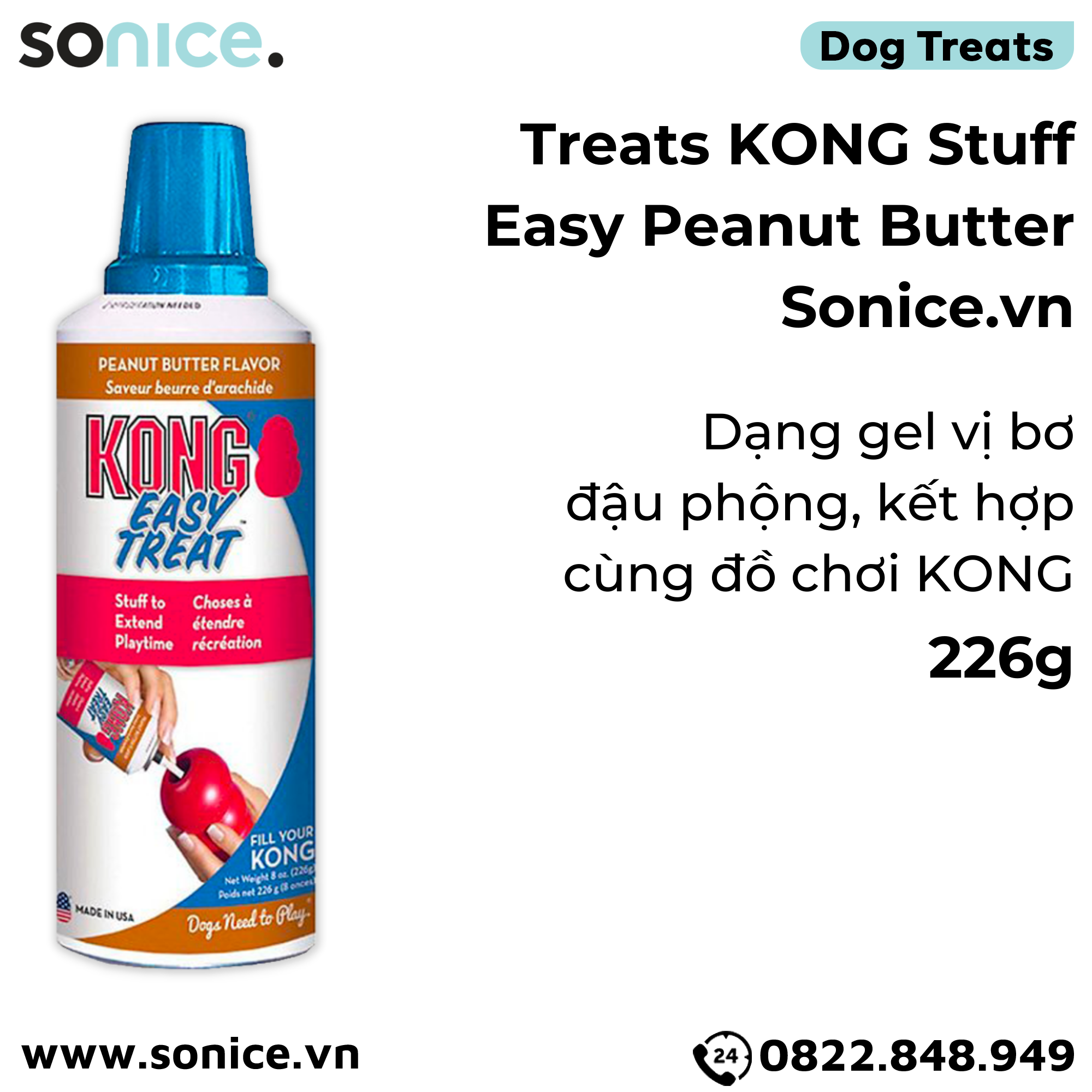  Treat Kong Stuff Easy Peanut Butter 226g - dạng gel vị bơ đậu phộng, kết hợp cùng đồ chơi KONG SONICE. 