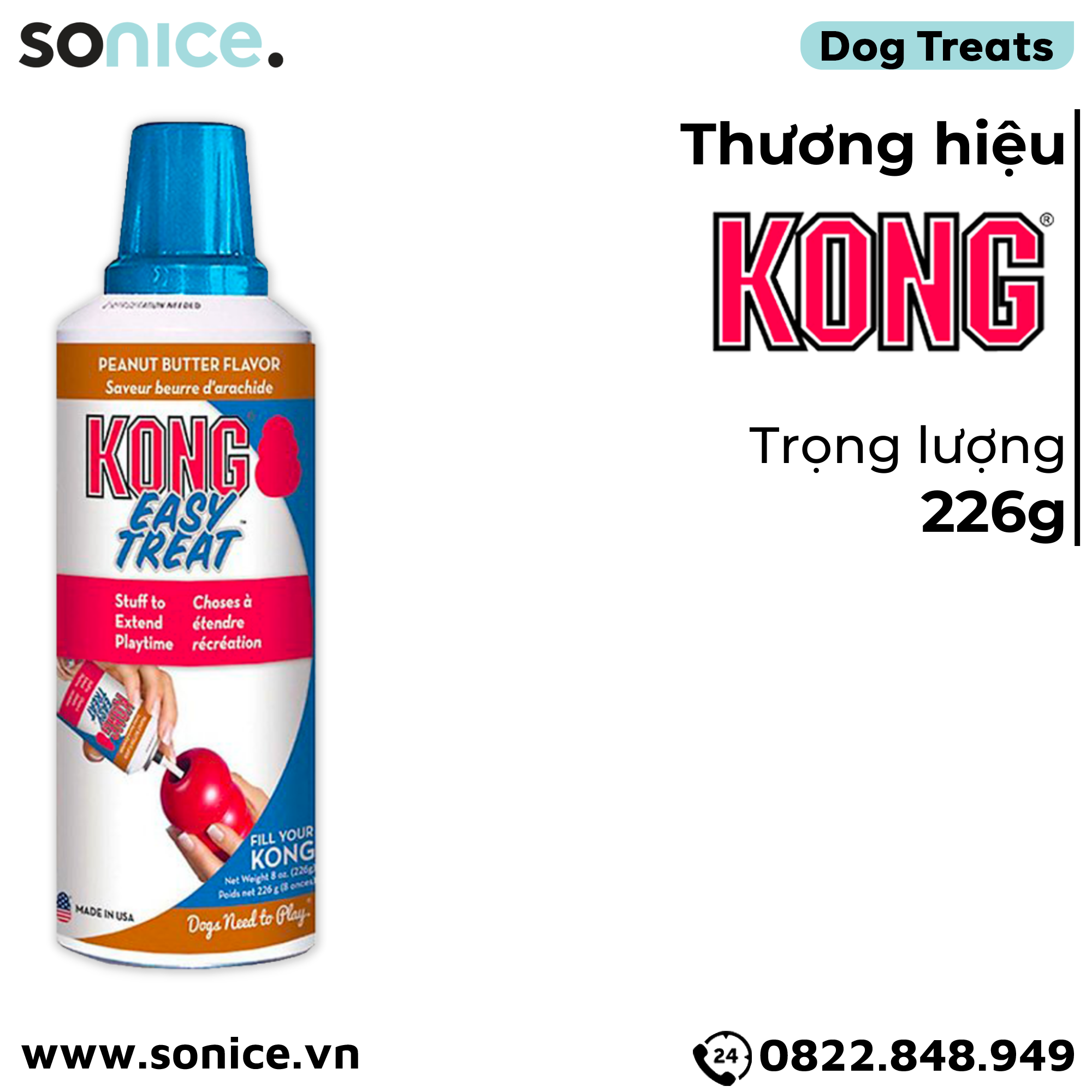  Treat Kong Stuff Easy Peanut Butter 226g - dạng gel vị bơ đậu phộng, kết hợp cùng đồ chơi KONG SONICE. 