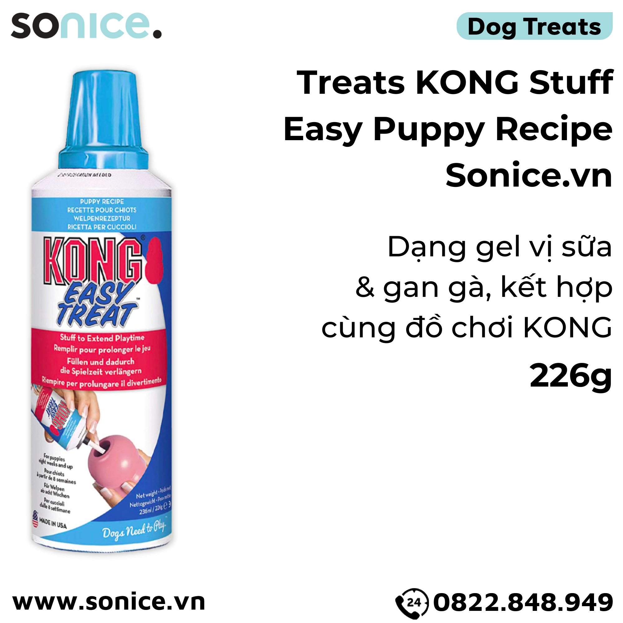  Treats Kong Stuff Easy Puppy Recipe 226g - dạng gel vị sữa & gan gà, kết hợp cùng đồ chơi KONG SONICE. 