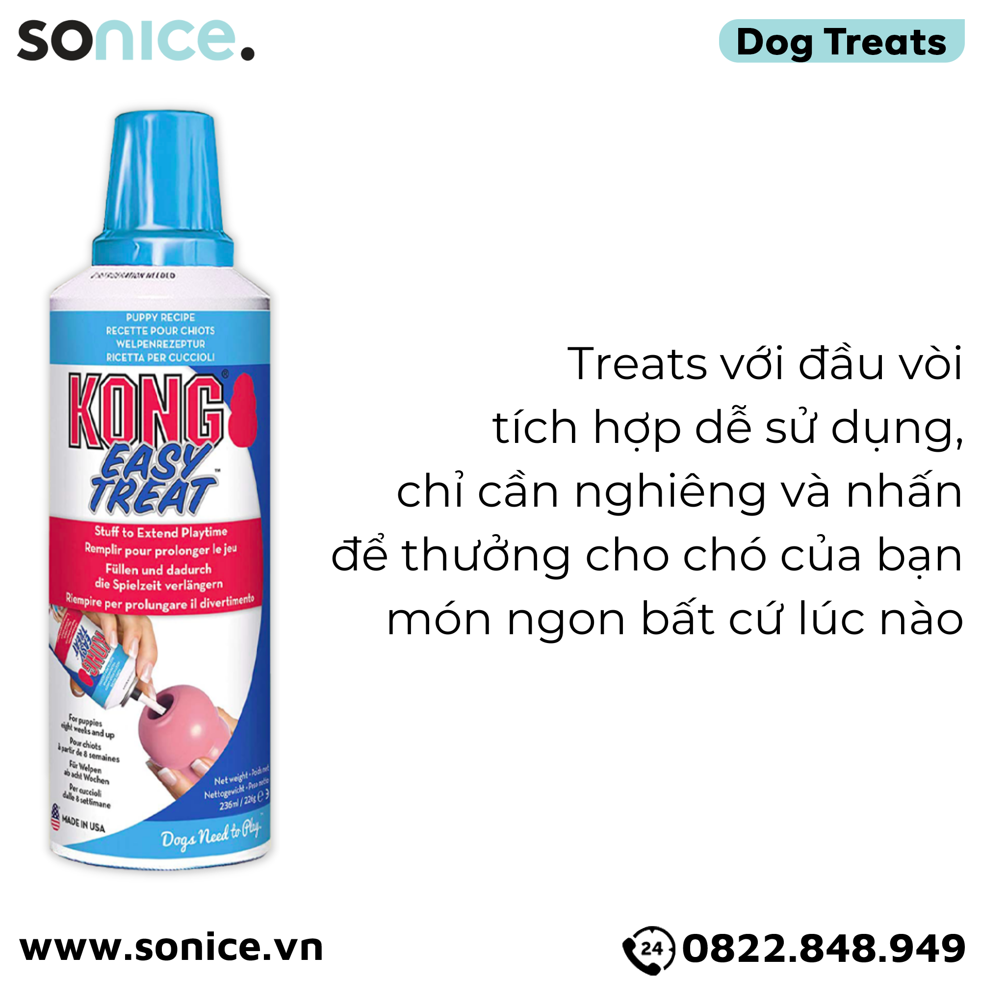  Treats Kong Stuff Easy Puppy Recipe 226g - dạng gel vị sữa & gan gà, kết hợp cùng đồ chơi KONG SONICE. 