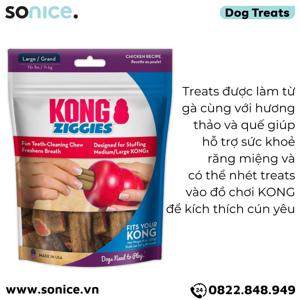  Treats Kong Ziggies Chicken Recipe Large Size 227g - Cho chó >7kg, hỗ trợ huấn luyện, chăm sóc răng miệng cho chó con SONICE. 