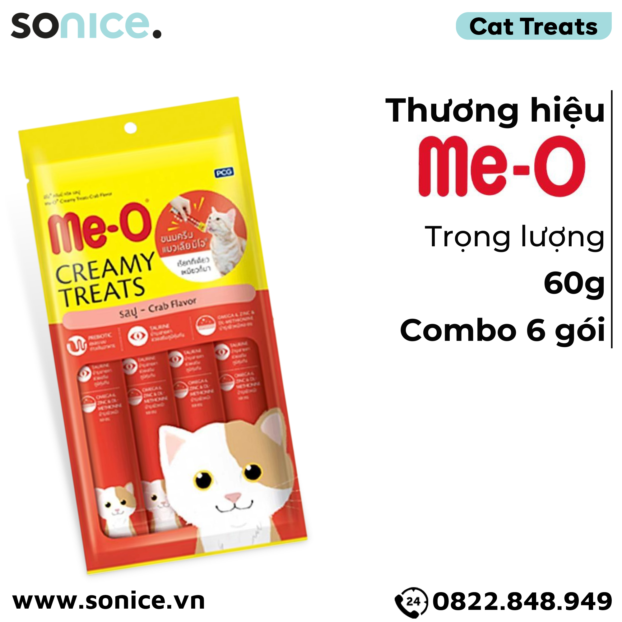  BÁNH THƯỞNG DẠNG KEM ME-O - HƯƠNG VỊ CUA - 60G - 6 góI SONICE. 