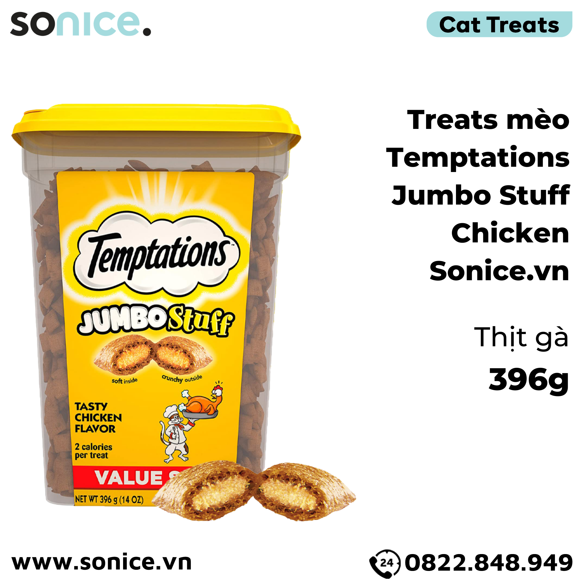  Treats mèo Temptations Jumbo Stuff Chicken 396g - Thịt gà cat treats SONICE. 