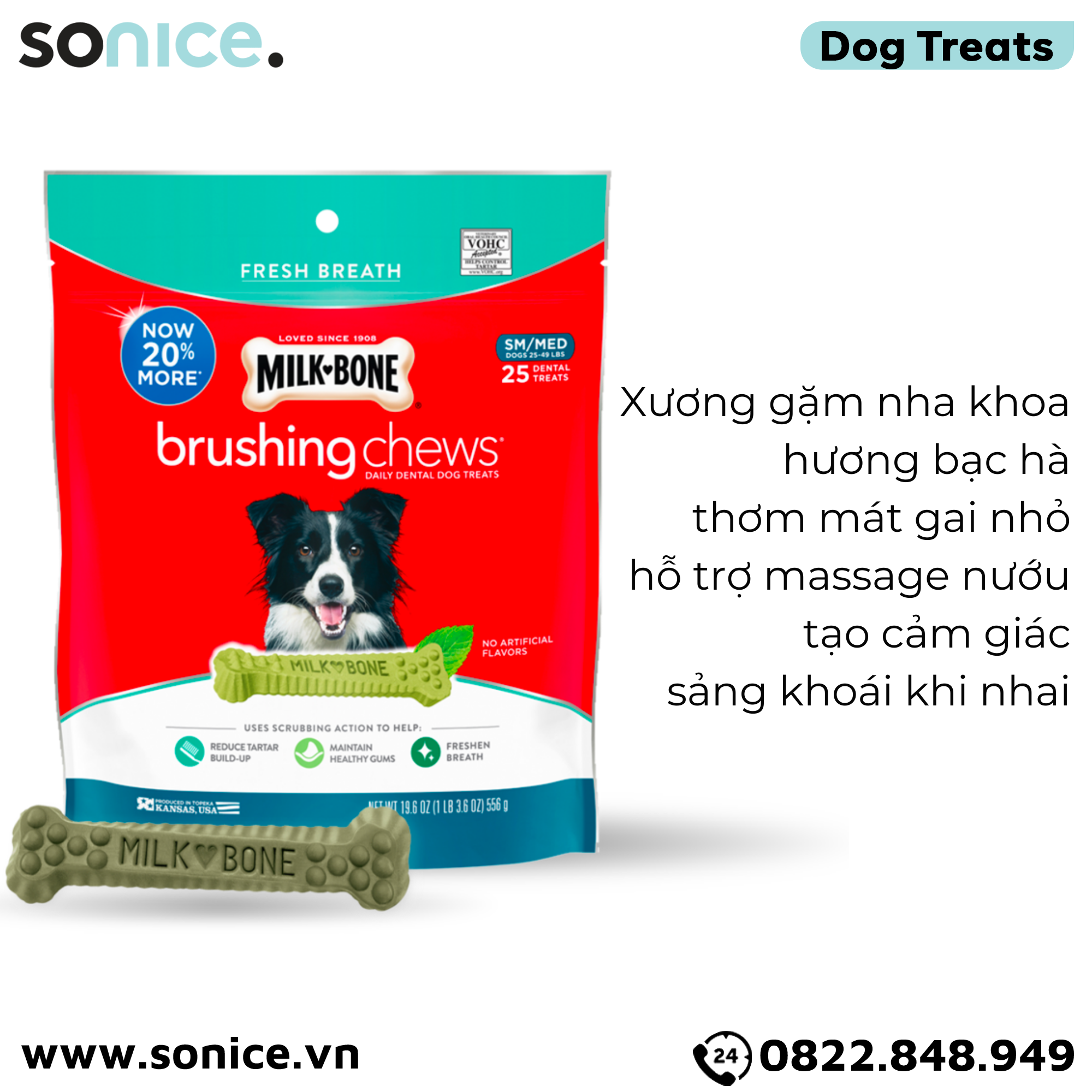  Treats Milk-Bone Brushing Chews Small 556g - 25 treats - xương gặm sạch răng thơm miệng bạc hà >10kg SONICE. 