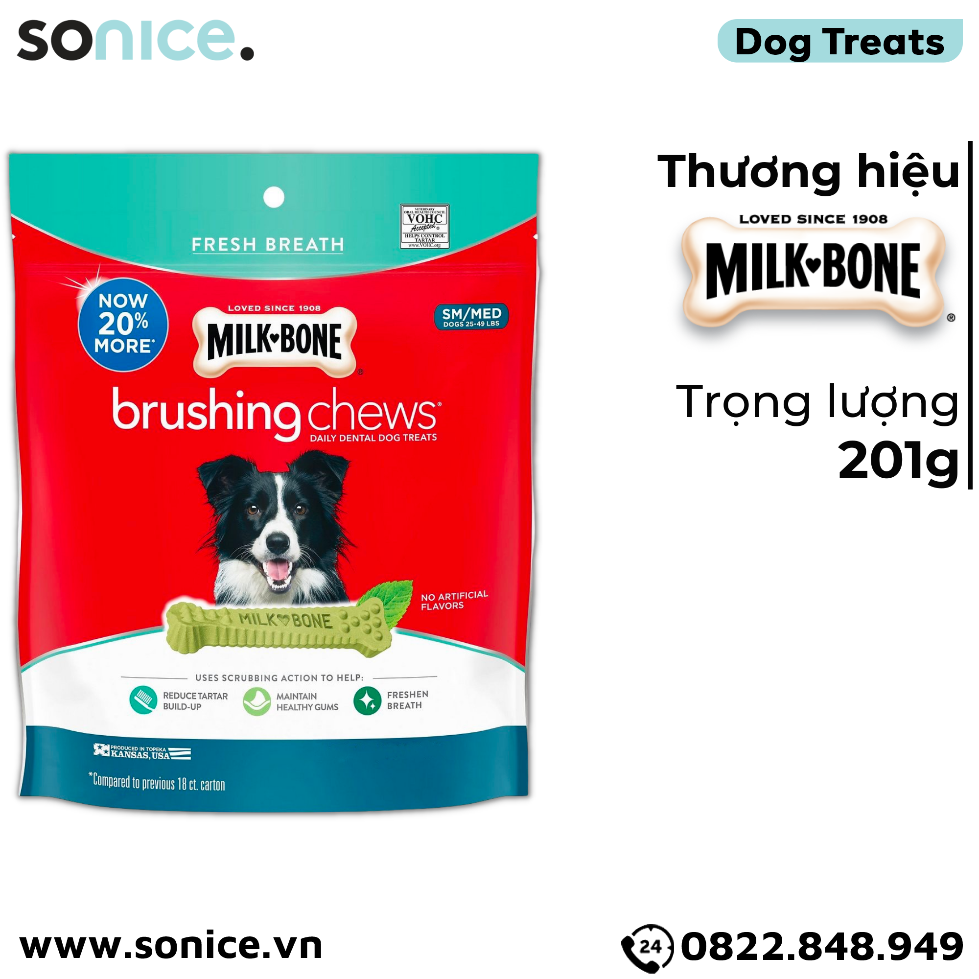  Treats Milk-Bone Brushing Chews 201g - 9 treats - Xương gặm sạch răng thơm miệng bạc hà SONICE. 