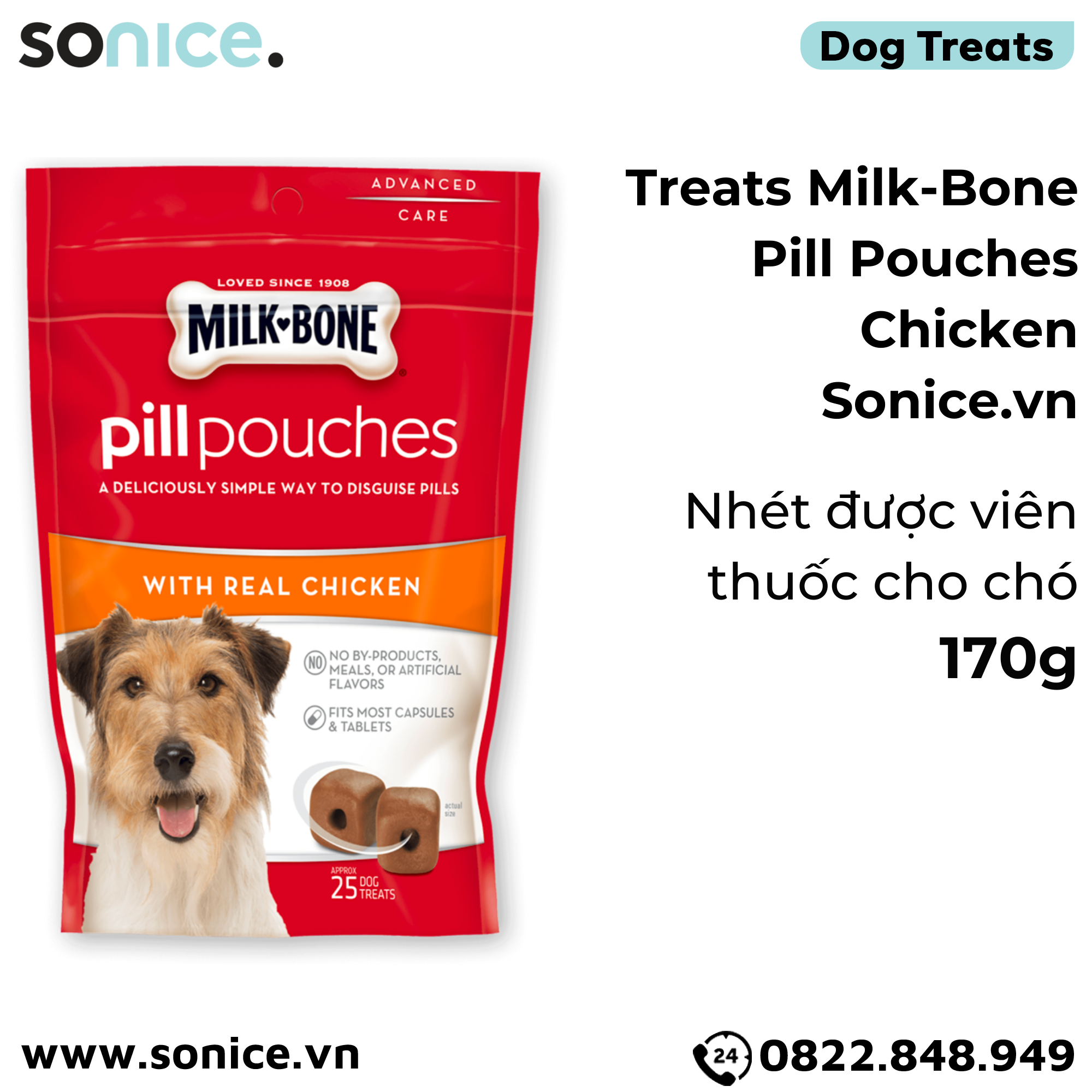  Treat Milk-Bone Pill Pouches Chicken 170g - nhét được viên thuốc cho chó SONICE. 