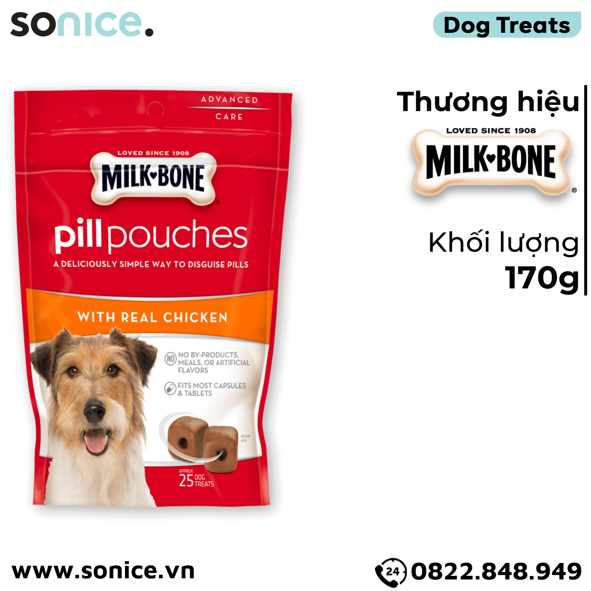  Treat Milk-Bone Pill Pouches Chicken 170g - nhét được viên thuốc cho chó SONICE. 