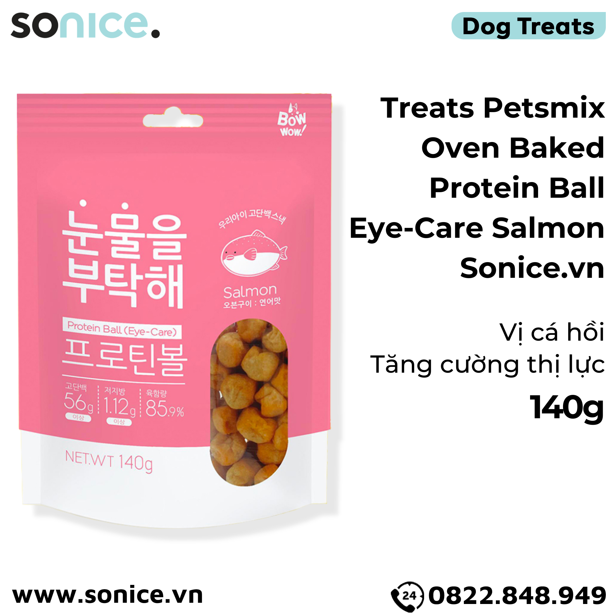  Treats Petsmix Oven Baked Protein Ball Eye-Care Salmon 140g - Cá Hồi, tăng cường thị lực SONICE. 