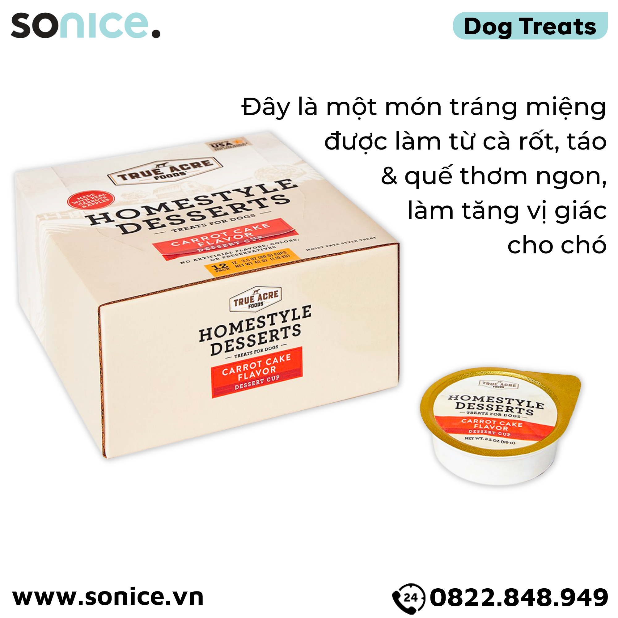  Treats True Acre Homestyle Desserts Carrot Cake Flavor 99g - món tráng miệng vị cà rốt, táo và quế SONICE. 