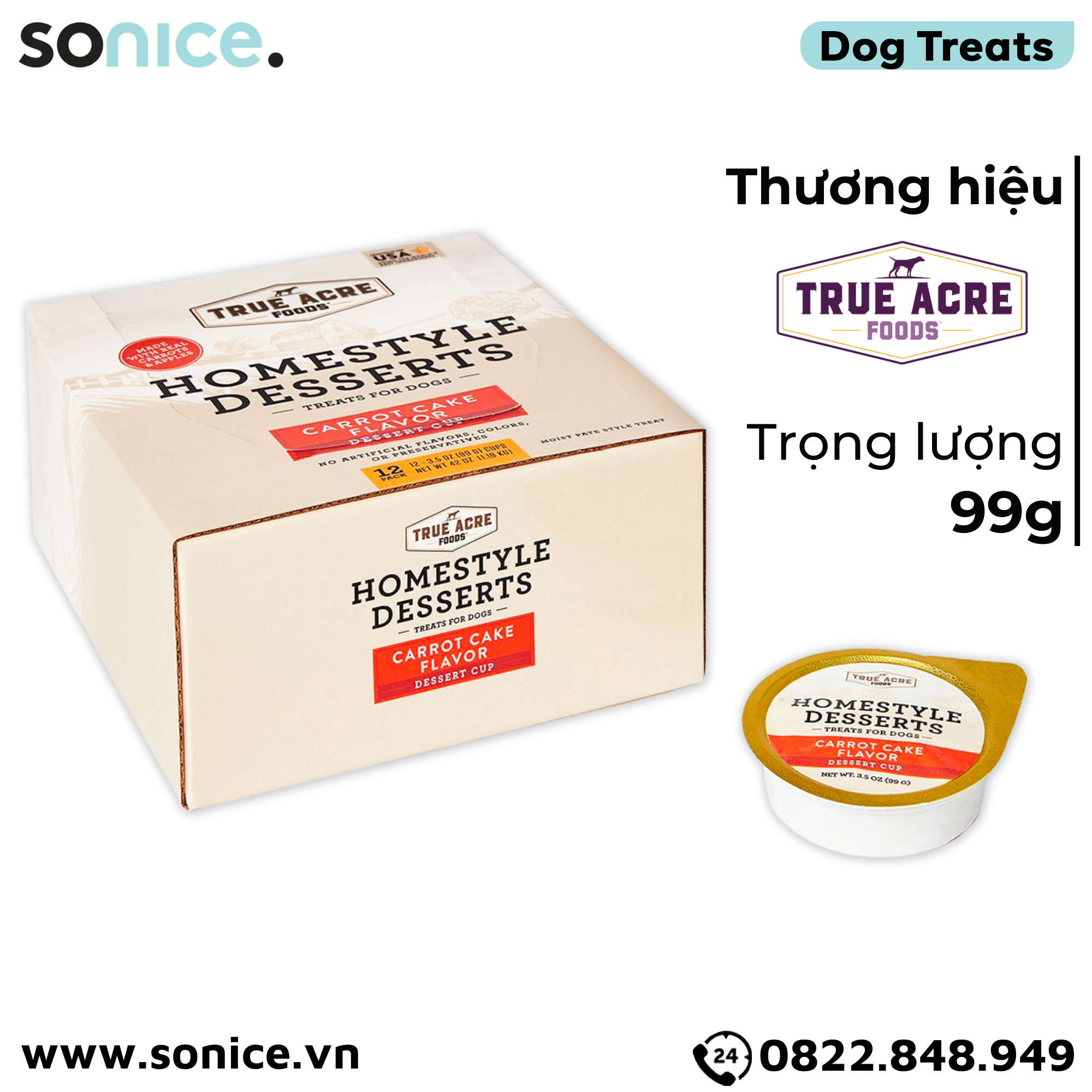  Treats True Acre Homestyle Desserts Carrot Cake Flavor 99g - món tráng miệng vị cà rốt, táo và quế SONICE. 