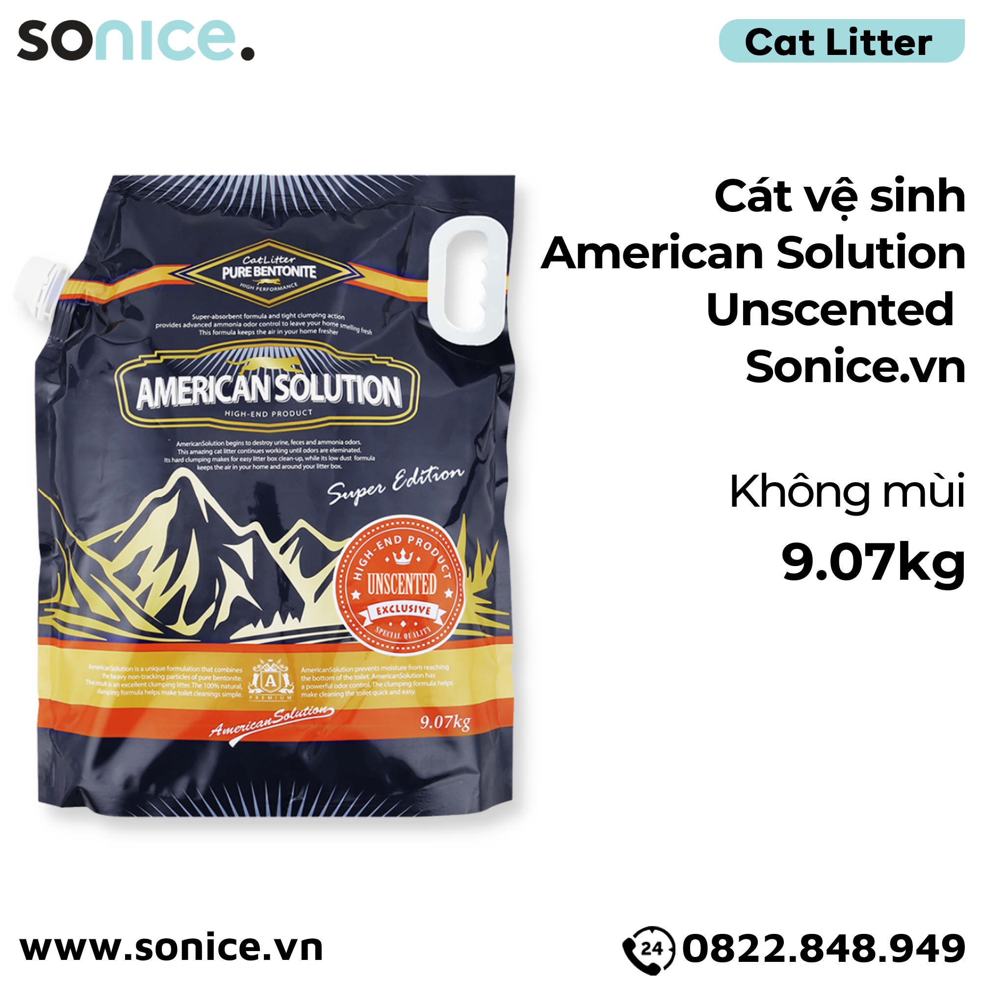  Cát vệ sinh American Solution Unscented 9kg - Không mùi SONICE. 