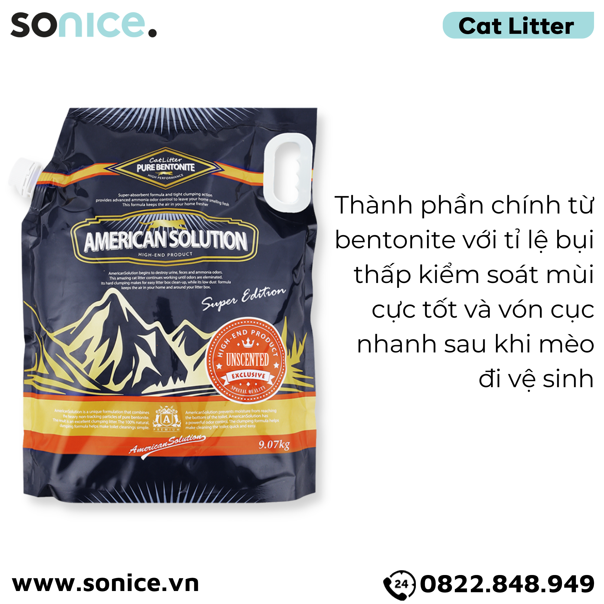  Cát vệ sinh American Solution Unscented 9kg - Không mùi SONICE. 