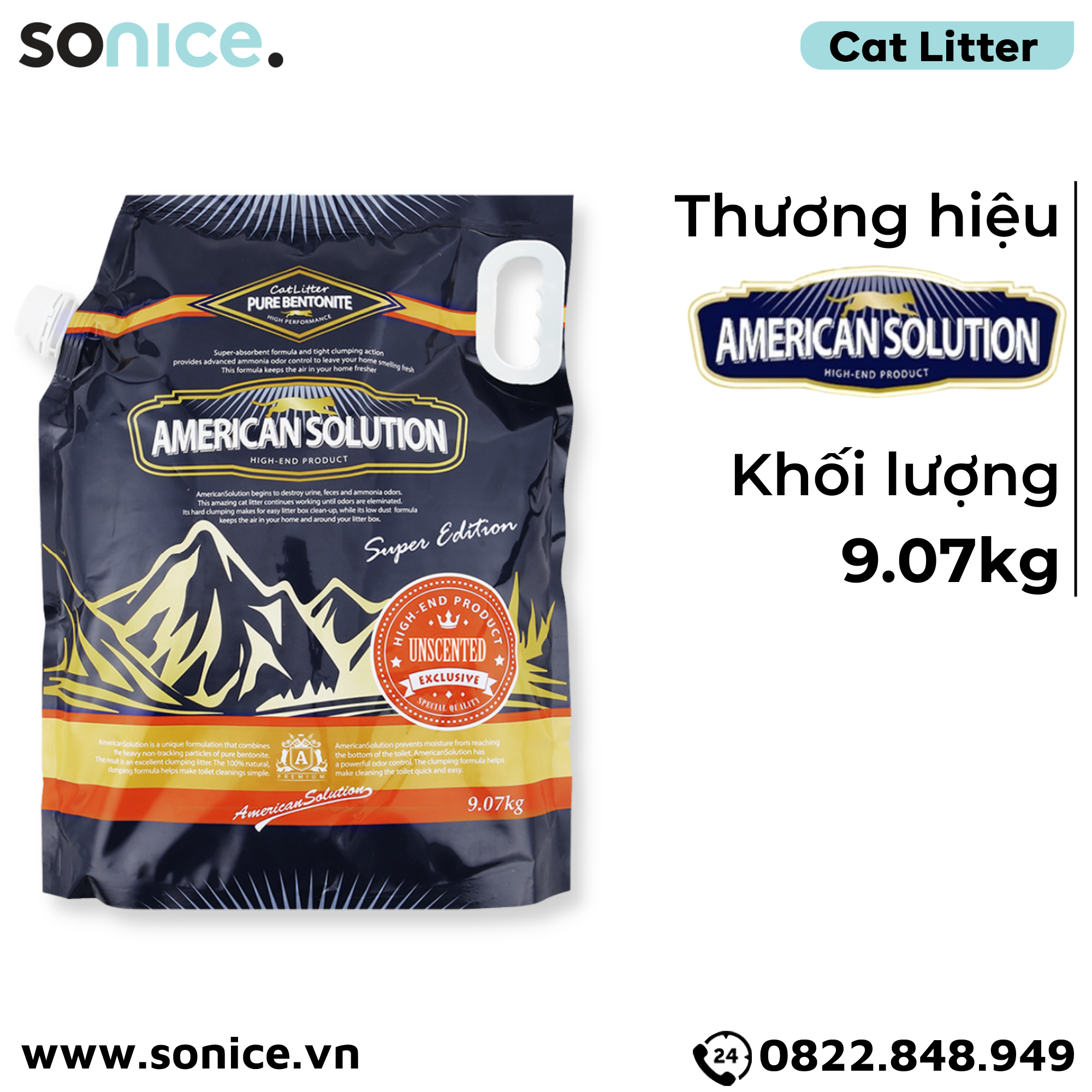  Cát vệ sinh American Solution Unscented 9kg - Không mùi SONICE. 