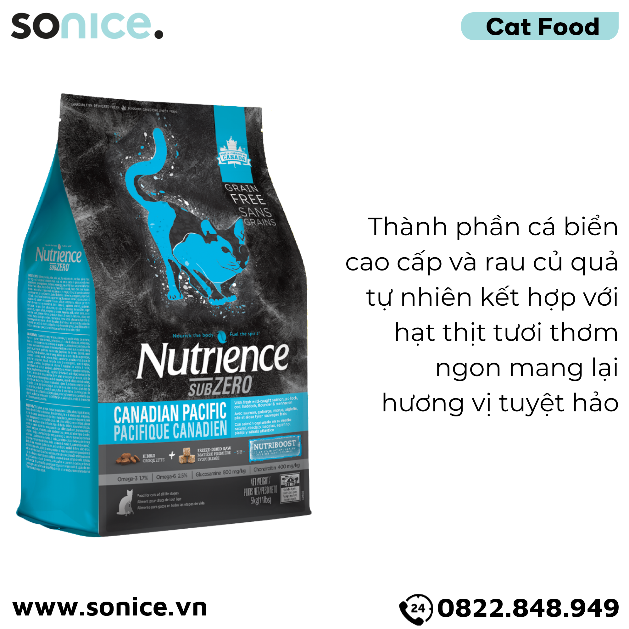  Thức ăn mèo Nutrience SubZero Cá hồi, Cá minh thái, Cá tuyết & Rau củ 5kg - Cho mèo mọi lứa tuổi SONICE. 