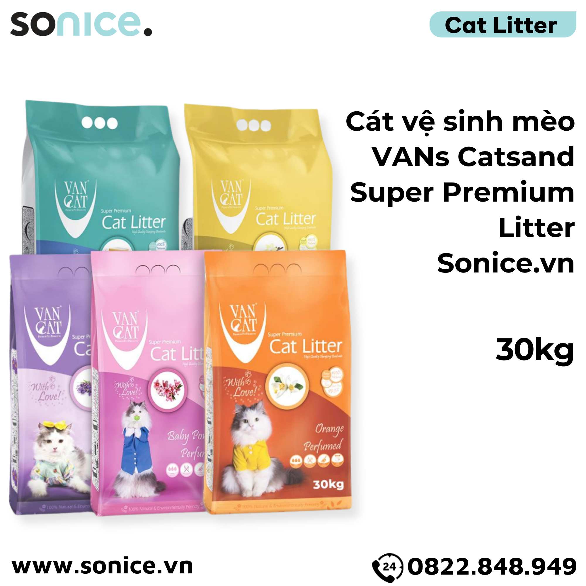  Cát vệ sinh mèo VANs Catsand Super Premium Litter 30kg SONICE. 