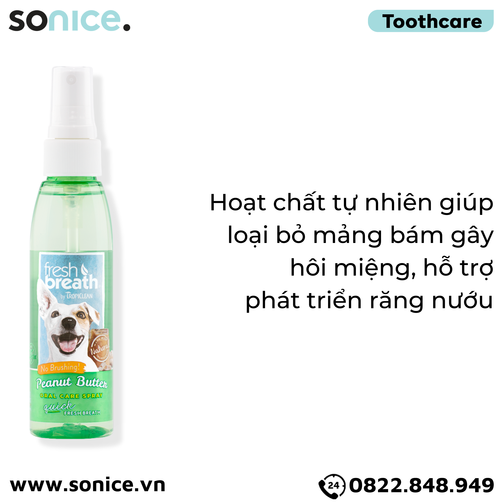  Xịt vệ sinh răng miệng TropiClean FRESH BREATH Butter 118ml - vị bơ SONICE. 