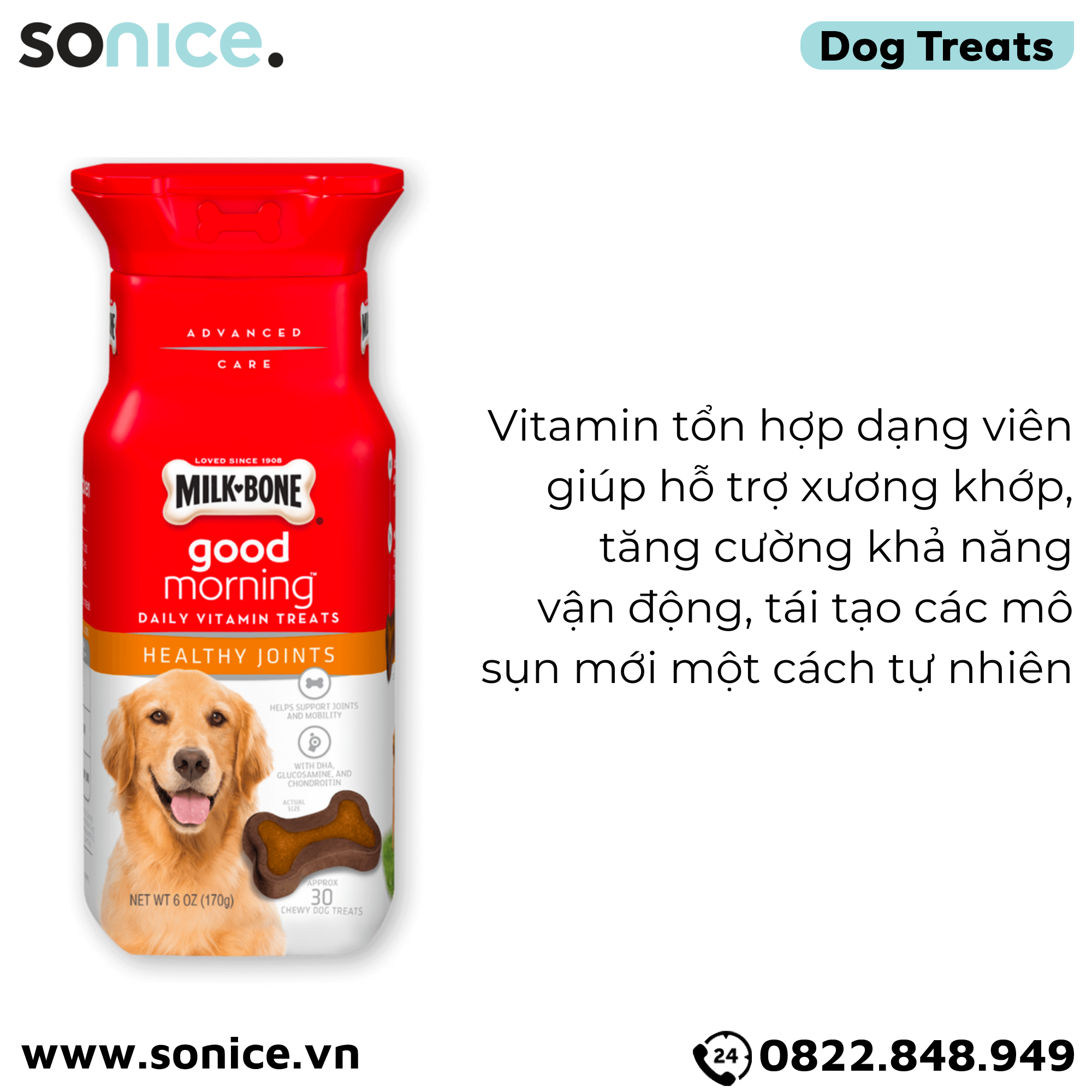  Vitamin Treats Milk-Bone Healthy Joints 75 viên - 425g - bổ sung dinh dưỡng hằng ngày, hỗ trợ xương khớp SONICE. 