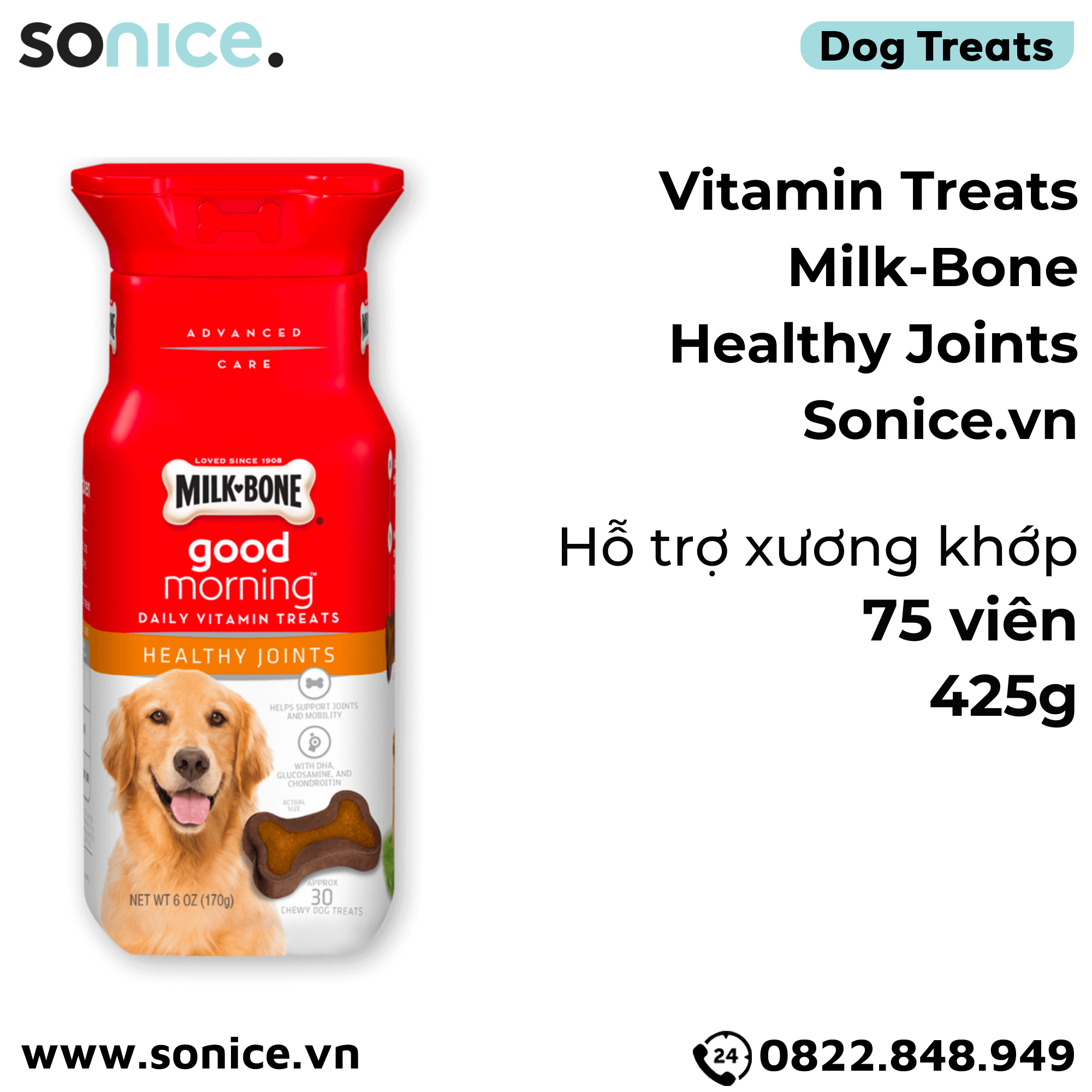  Vitamin Treats Milk-Bone Healthy Joints 75 viên - 425g - bổ sung dinh dưỡng hằng ngày, hỗ trợ xương khớp SONICE. 