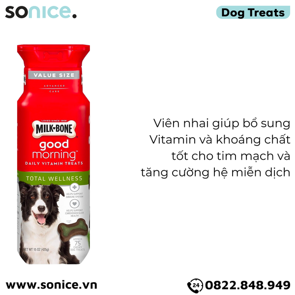  Vitamin Treats Milk-Bone Total Wellness 75 viên - 425g - bổ sung dinh dưỡng hằng ngày, tốt cho tim mạch SONICE. 