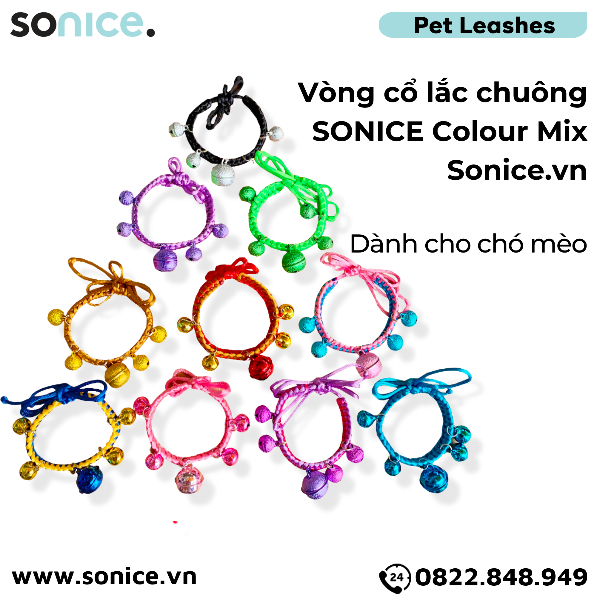  Vòng cổ lắc chuông SONICE Colour Mix - Dành cho chó mèo SONICE. 