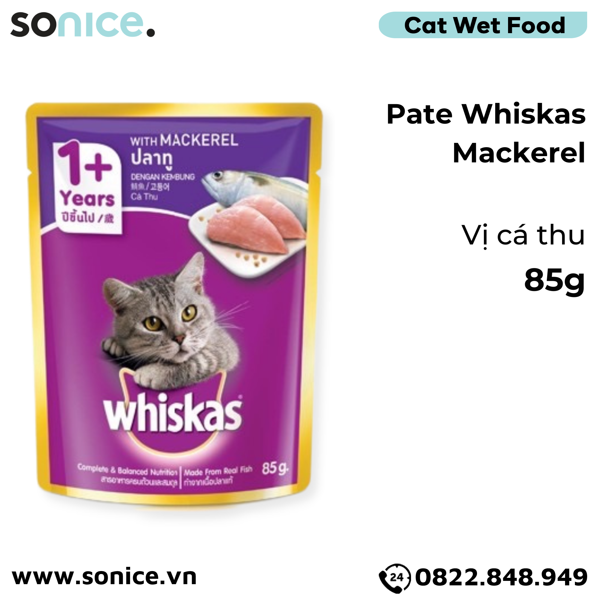  Combo pate mèo WHISKAS - 48 gói SONICE. 