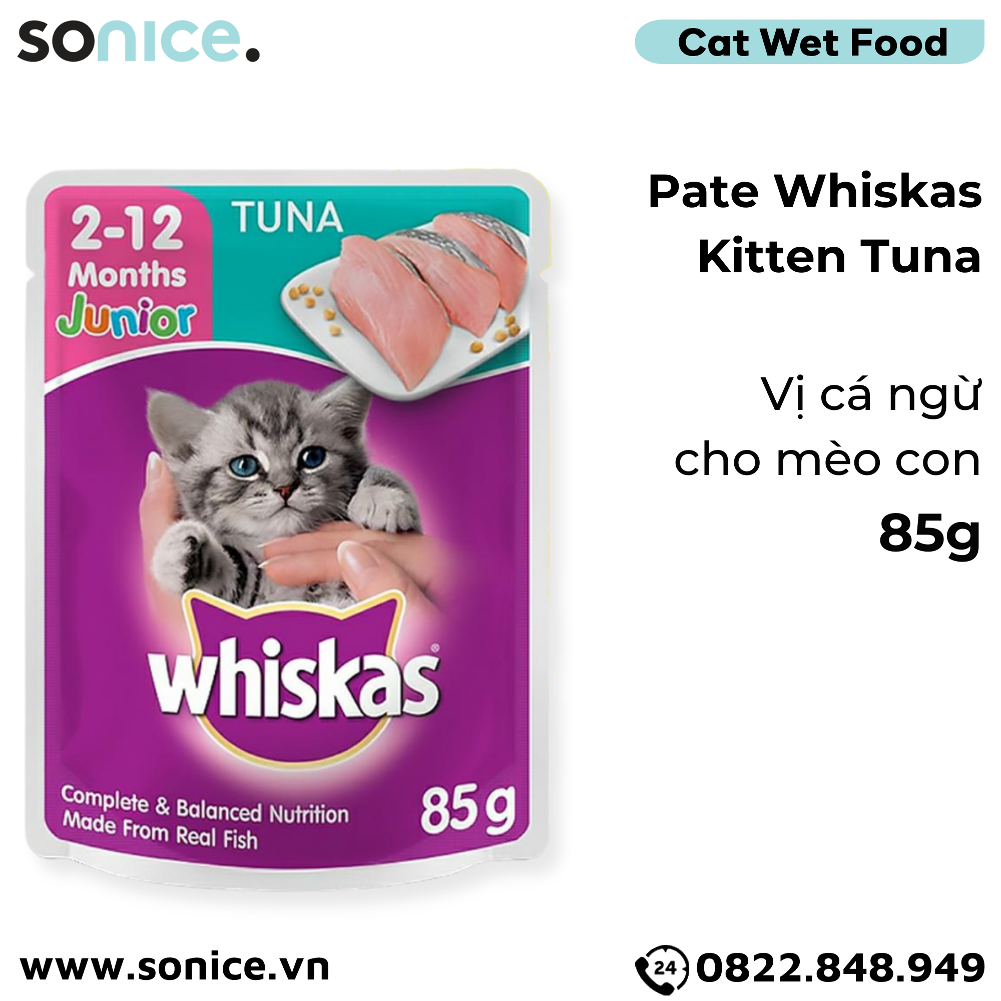  Combo pate mèo WHISKAS - 48 gói SONICE. 