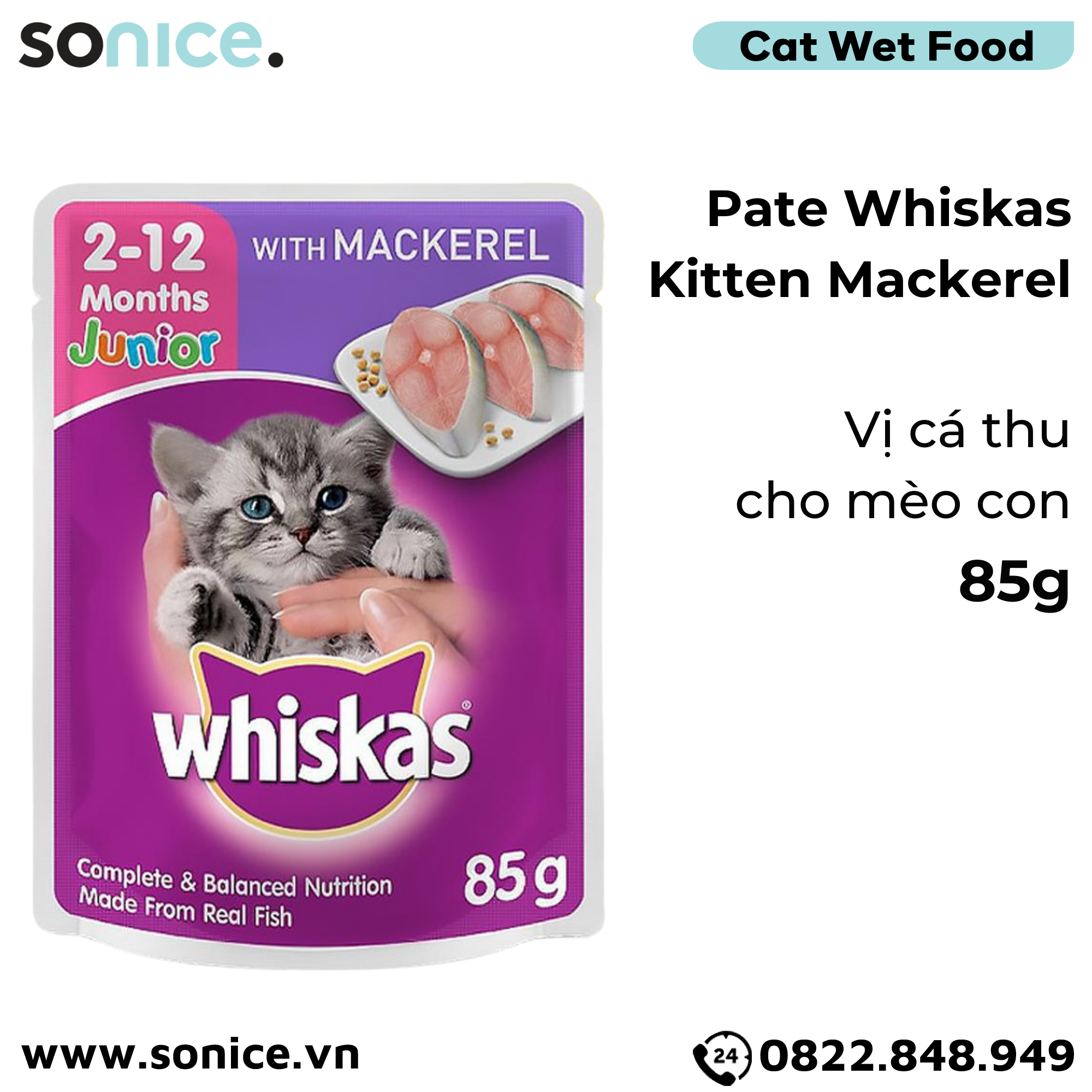  Combo pate mèo WHISKAS - 48 gói SONICE. 