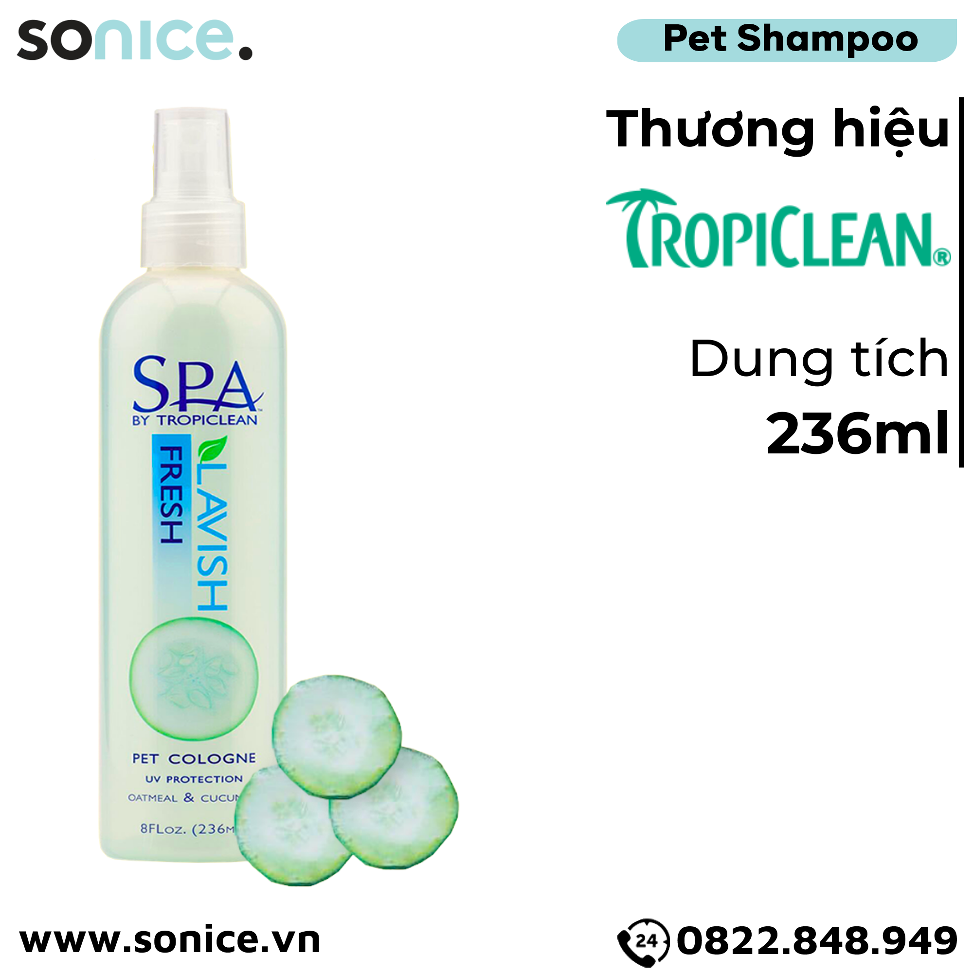  Xịt dưỡng lông Spa Fresh Cologne 236ml - Hương Cucumber SONICE. 