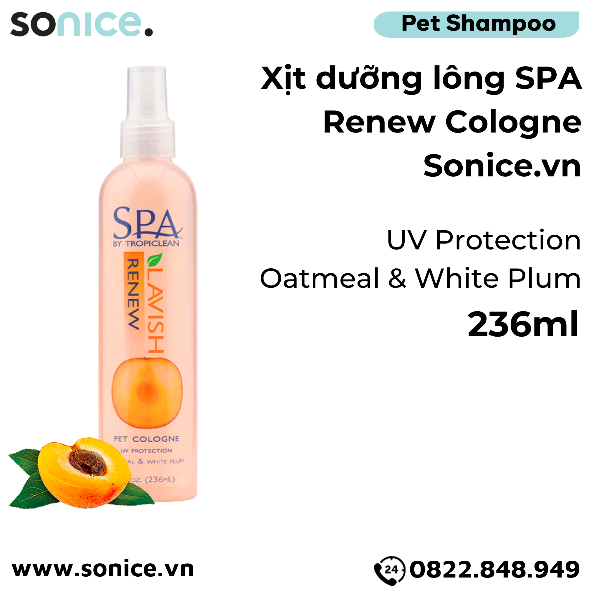  Xịt dưỡng lông Spa Renew Cologne 236ml - Hương mận trắng SONICE. 