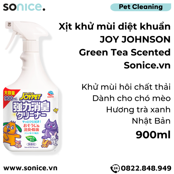  Xịt khử mùi diệt khuẩn Joy Johnson Green Tea Scented 900ml - Khử mùi hôi chất thải của Chó Mèo, hương trà xanh, Nhật Bản - SONICE. 