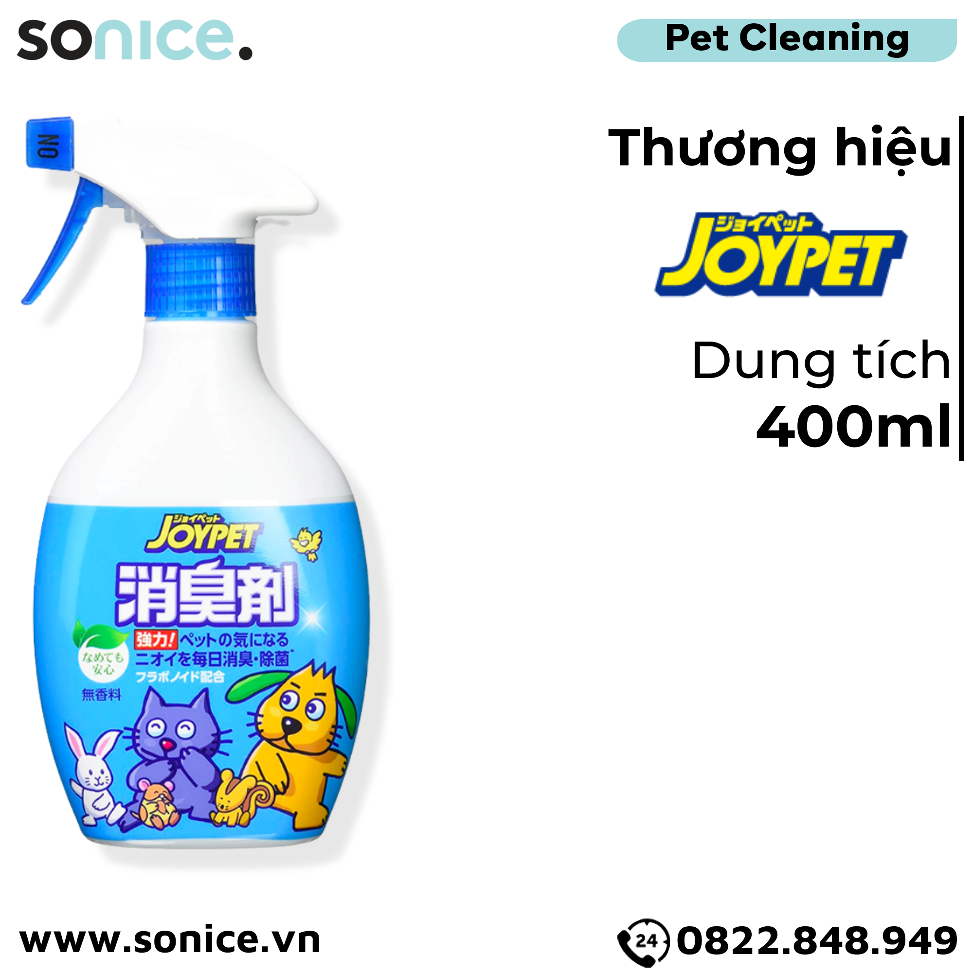  Xịt khử mùi diệt khuẩn Joy Johnson Green Tea Scented 400ml - Khử mùi hôi chất thải của Chó Mèo, hương trà xanh, Nhật Bản - SONICE. 