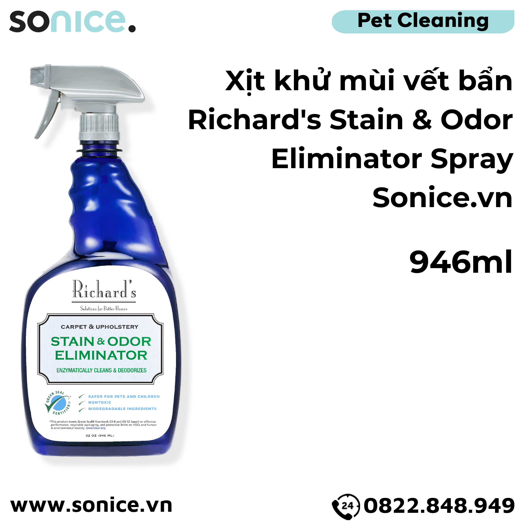  Xịt khử mùi vết bẩn Richard's Stain & Odor Eliminator Spray 946ml - Diệt khuẩn khử mùi vết bẩn SONICE. 