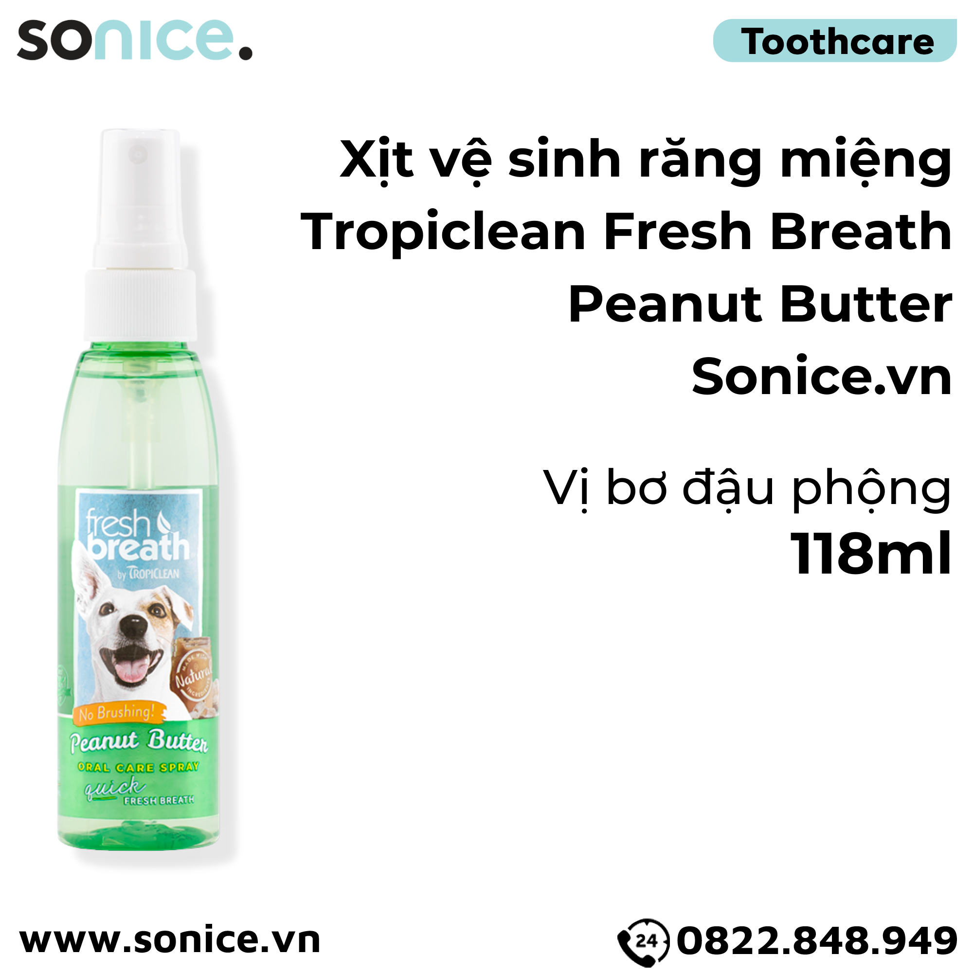  Xịt vệ sinh răng miệng TropiClean FRESH BREATH Butter 118ml - vị bơ SONICE. 