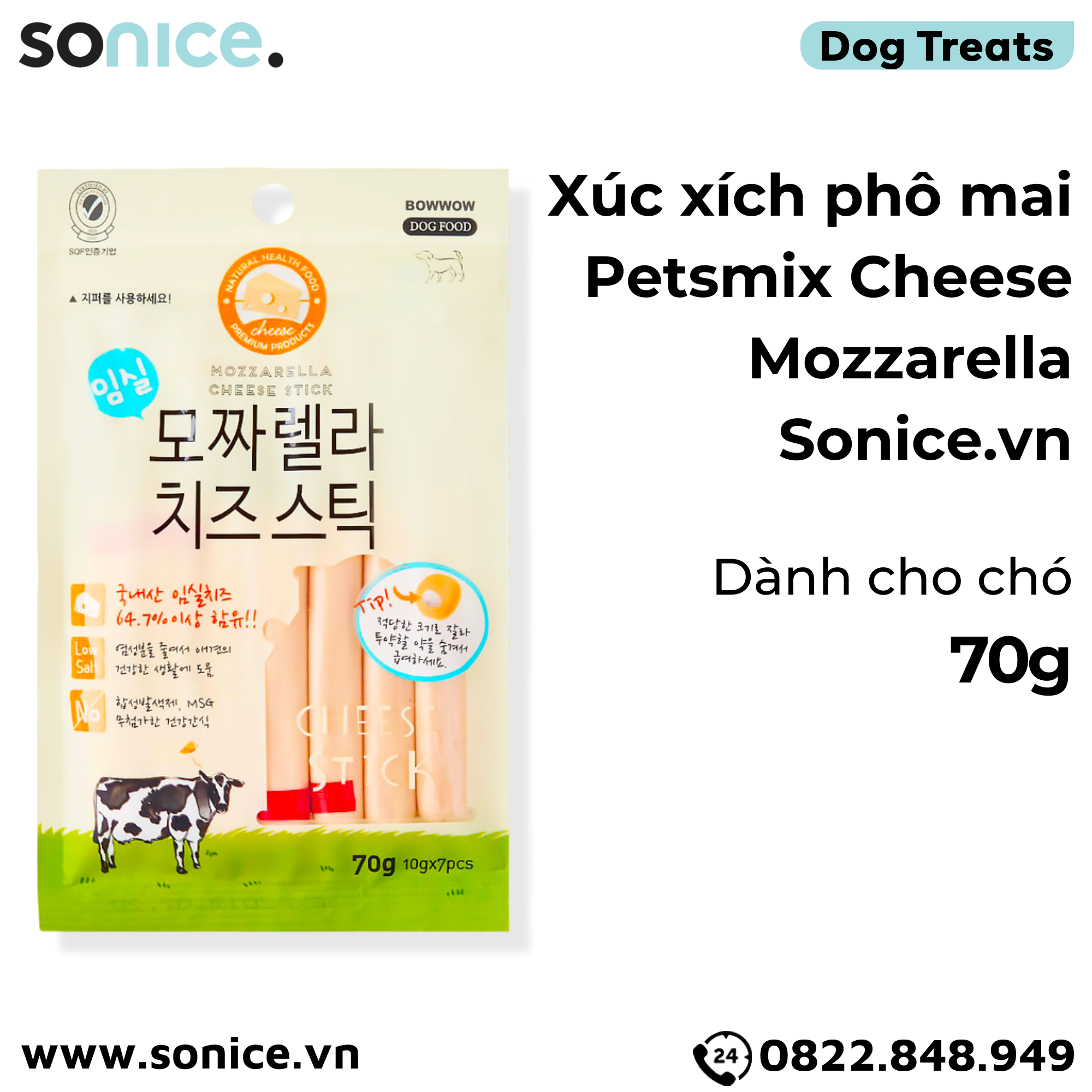  Xúc xích phô mai Petsmix Cheese Mozzarella 70g - Phô mai cho chó SONICE. 