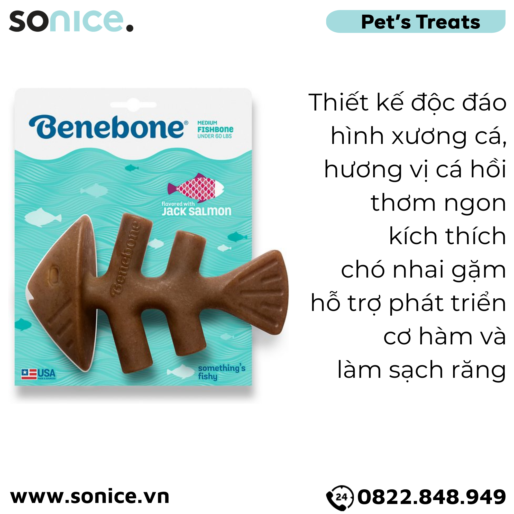  Xương gặm BENEBONE Fishbone Medium Size cho chó >30kg - vị cá hồi SONICE. 