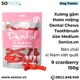  Xương gặm thơm miệng Dental Chews Toothbrush size Medium 150g - 9 cranberry - Bàn chải vị Nam việt quất SONICE. 