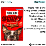  Treats Milk-Bone Gravy Bones Coated Biscuits Beef, Chicken, Liver & Bacon Flavors 539g - Thịt bò, thịt gà, gan và thịt xông khói SONICE. 