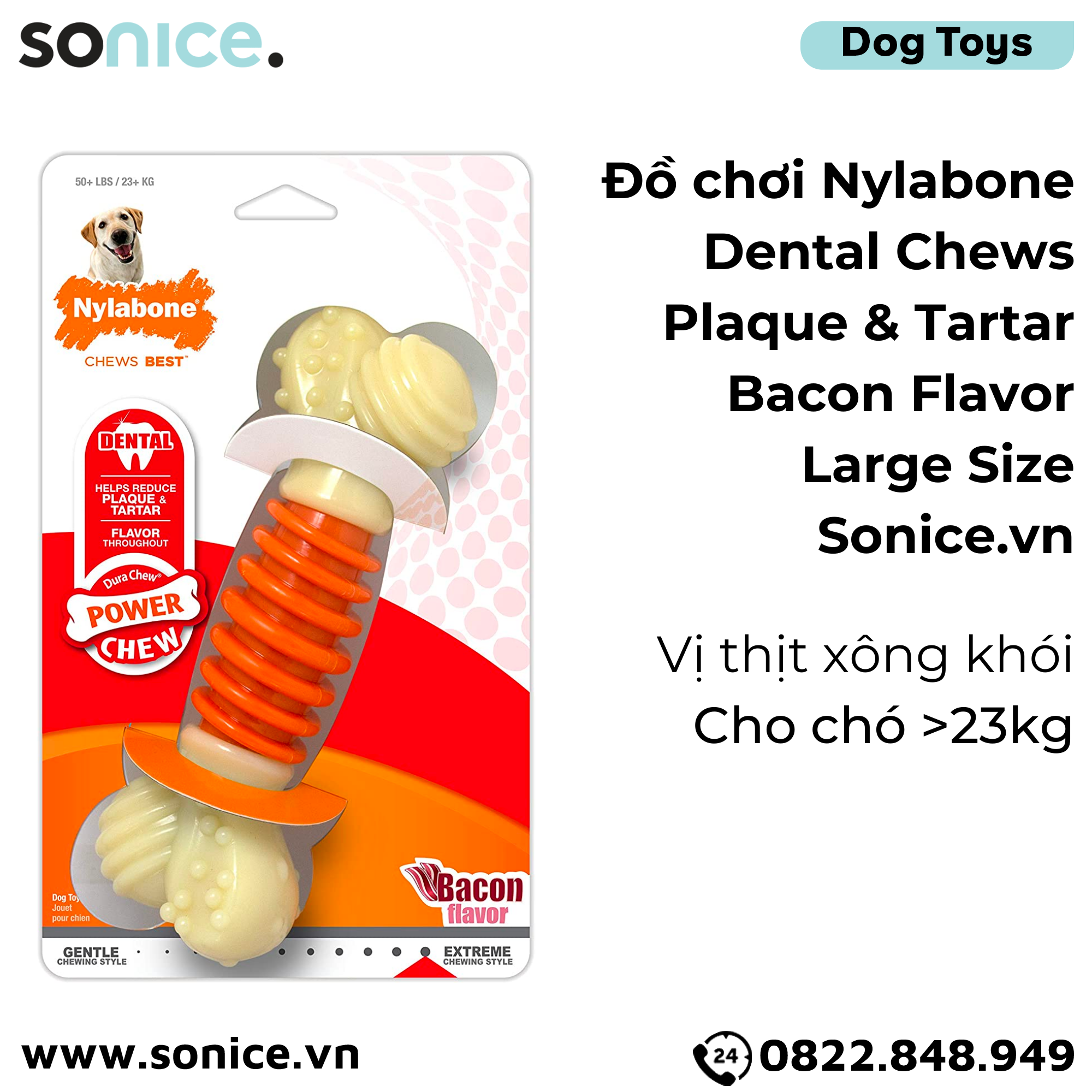  Đồ chơi Nylabone Dental Chews Plaque & Tartar Bacon Flavor Toys Large Size - Vị thịt xông khói, cho chó < 23kg SONICE. 