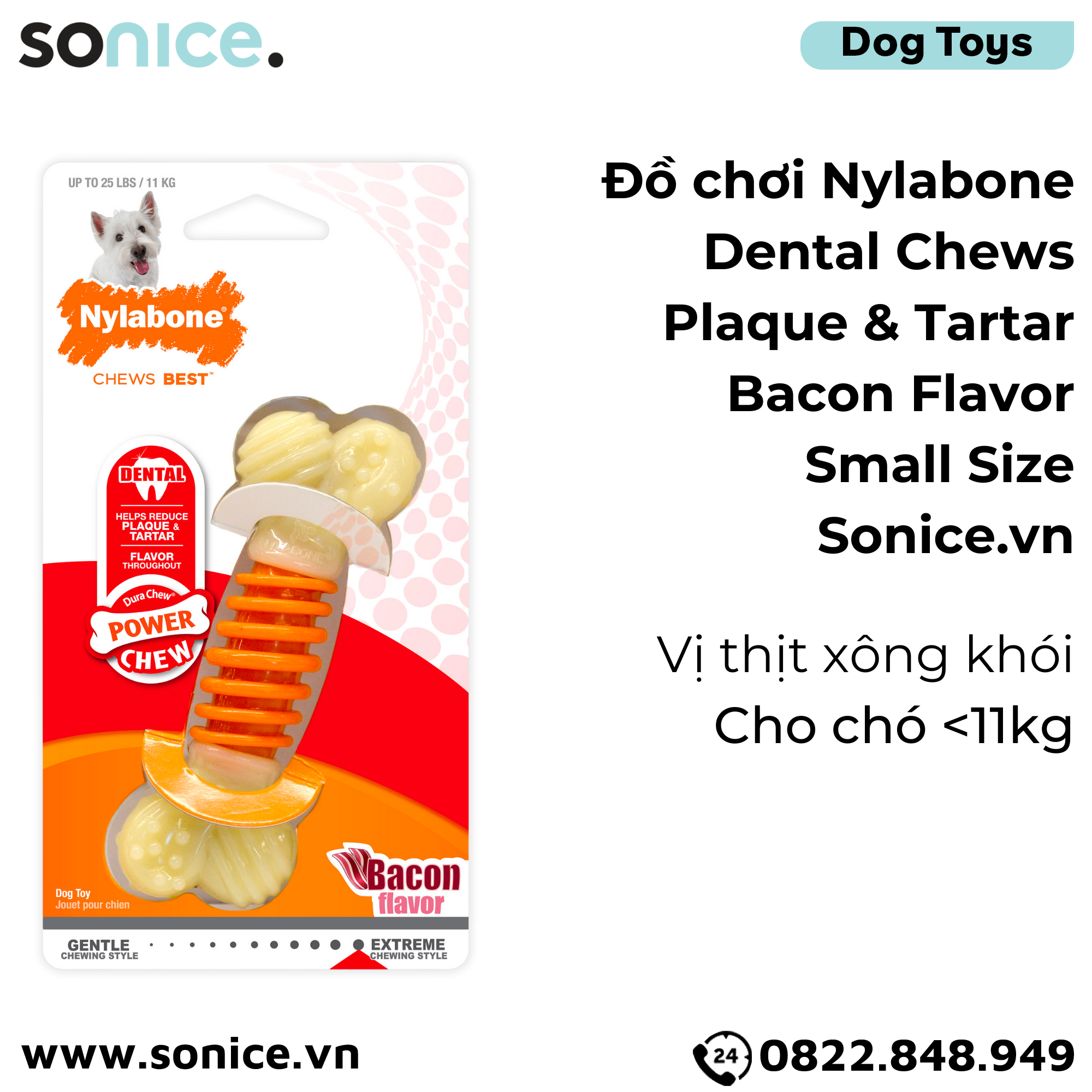  Đồ chơi Nylabone Dental Chews Plaque & Tartar Bacon Flavor Toys Small Size - Vị thịt xông khói, cho chó < 11kg SONICE. 