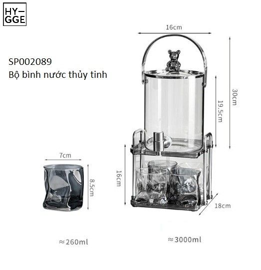  Bộ bình nước có quai, vòi inox kèm cốc 