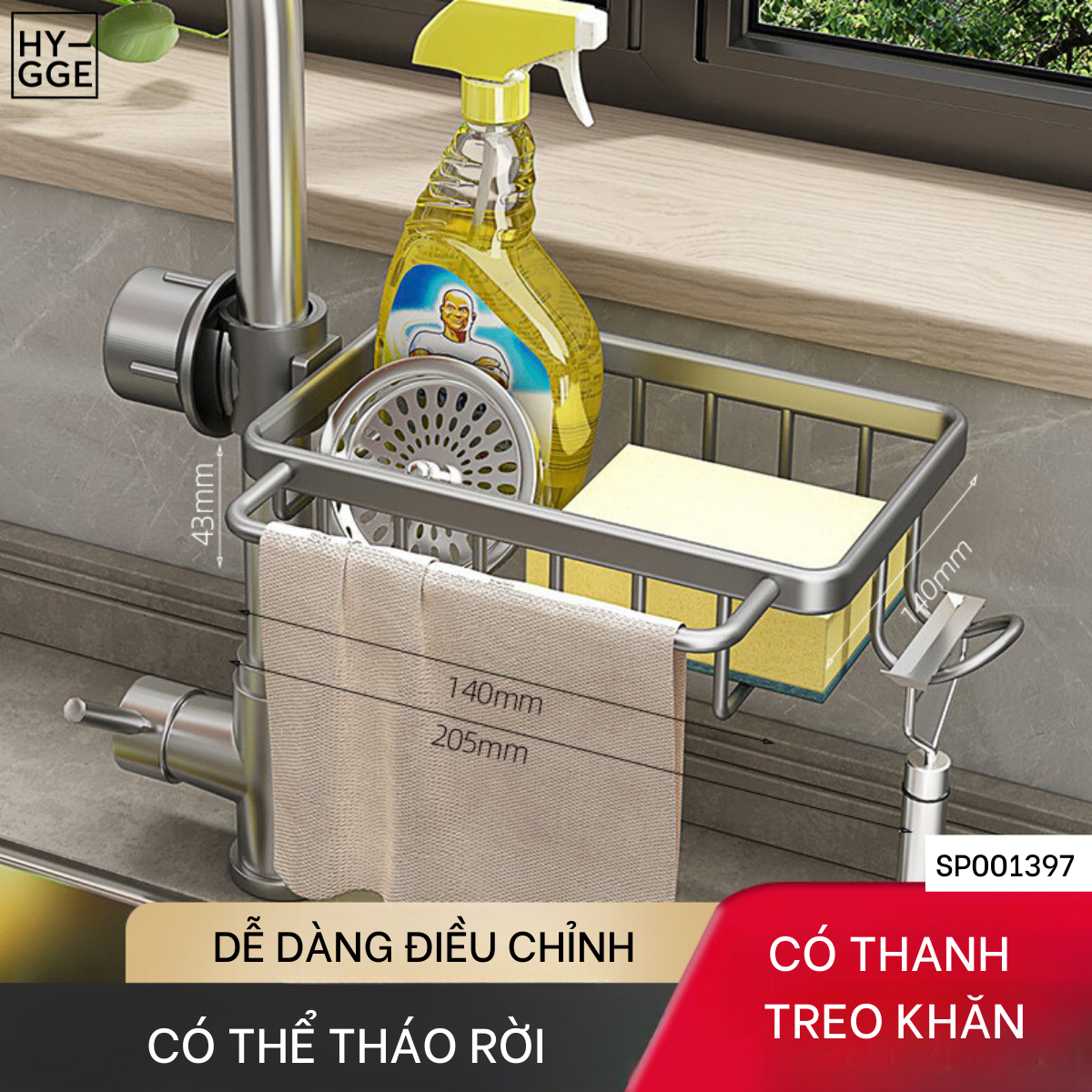  Kệ kẹp vòi rửa có móc +Thanh treo khăn 