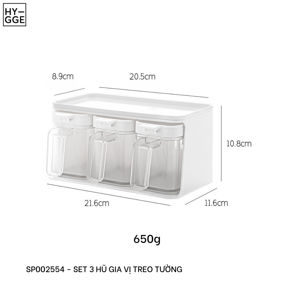  Set 3 hũ gia vị treo tường 