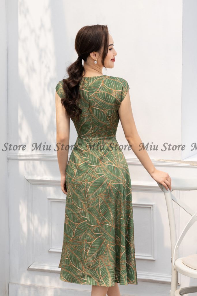 Đầm dự tiệc thiết kế họa tiết LV kèm belt Quảng Châu cao cấp váy lụa dài  thương hiệu thời trang DR D187  MixASale